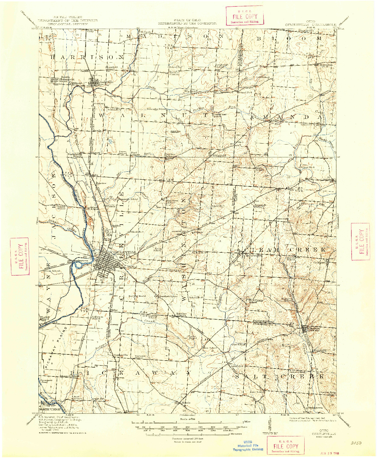USGS 1:62500-SCALE QUADRANGLE FOR CIRCLEVILLE, OH 1914