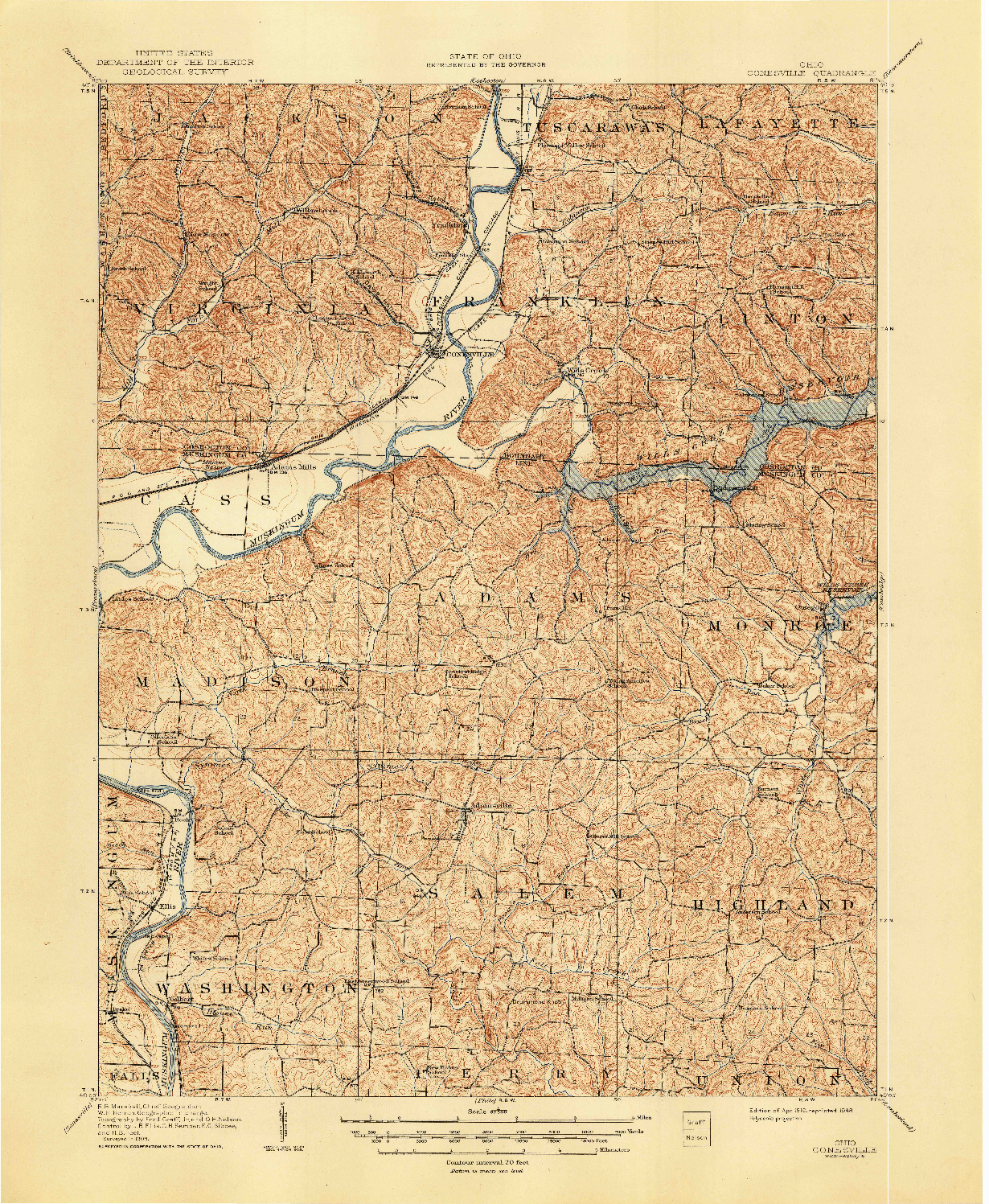 USGS 1:62500-SCALE QUADRANGLE FOR CONESVILLE, OH 1910