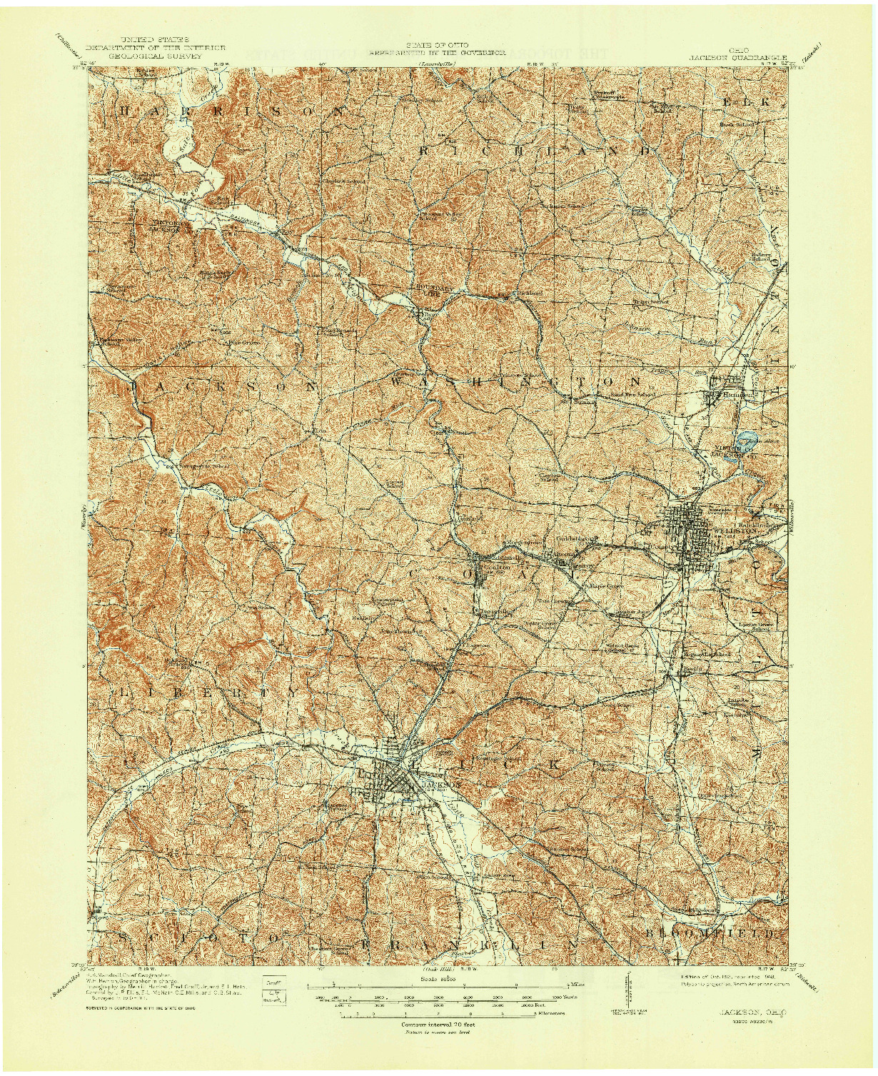 USGS 1:62500-SCALE QUADRANGLE FOR JACKSON, OH 1913