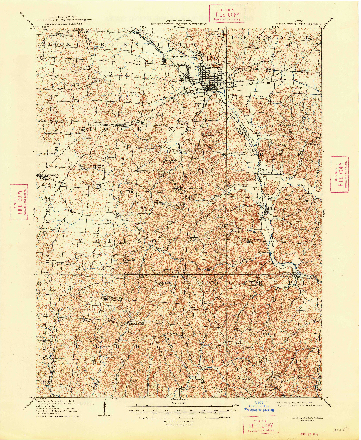 USGS 1:62500-SCALE QUADRANGLE FOR LANCASTER, OH 1909