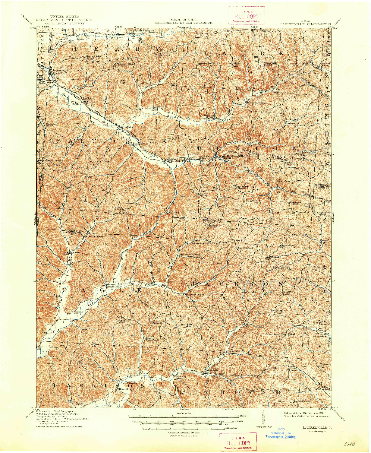 USGS 1:62500-SCALE QUADRANGLE FOR LAURELVILLE, OH 1912