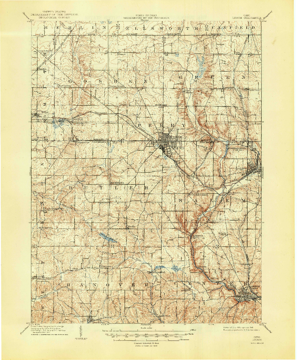 USGS 1:62500-SCALE QUADRANGLE FOR LISBON, OH 1909