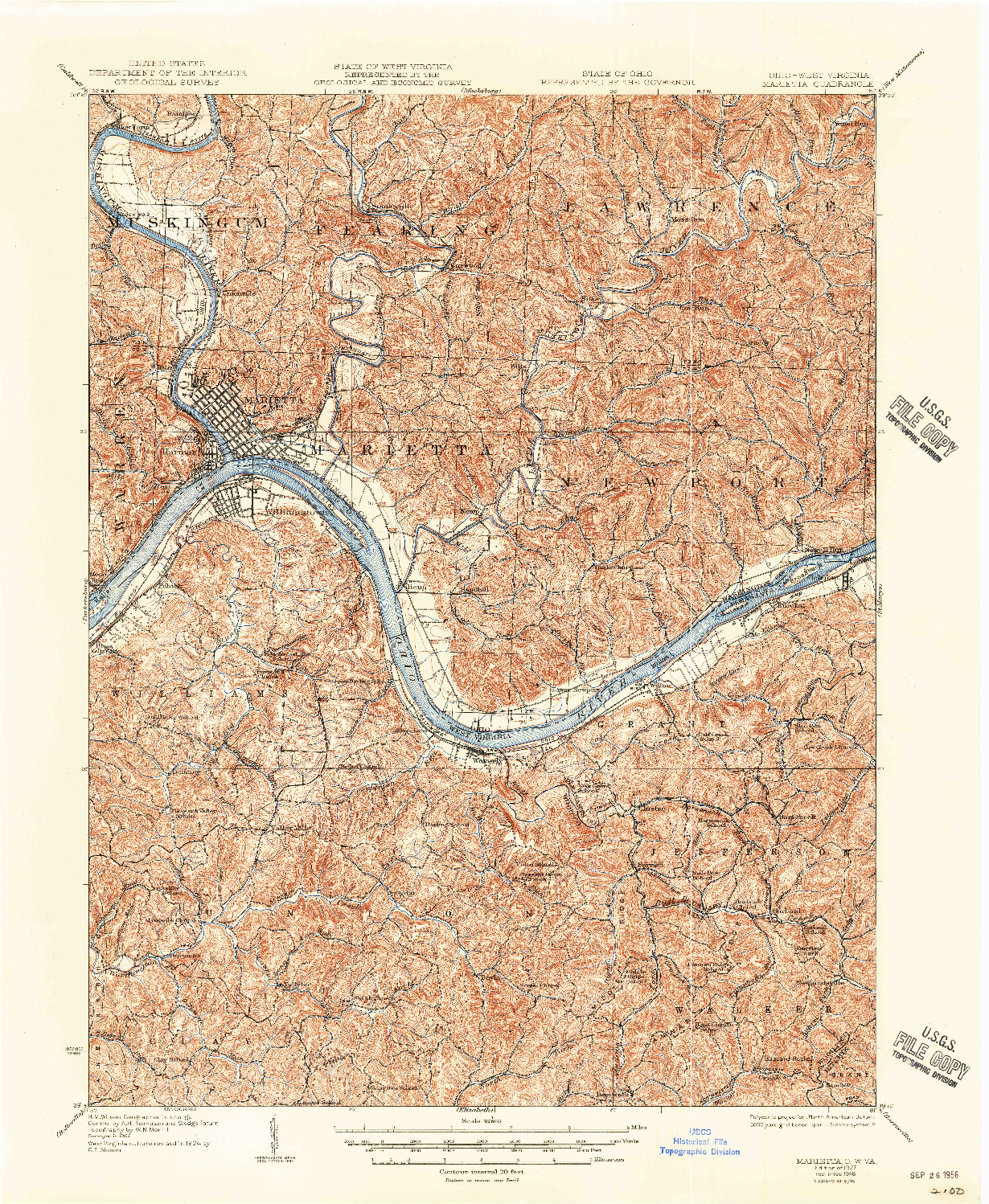 USGS 1:62500-SCALE QUADRANGLE FOR MARIETTA, OH 1927