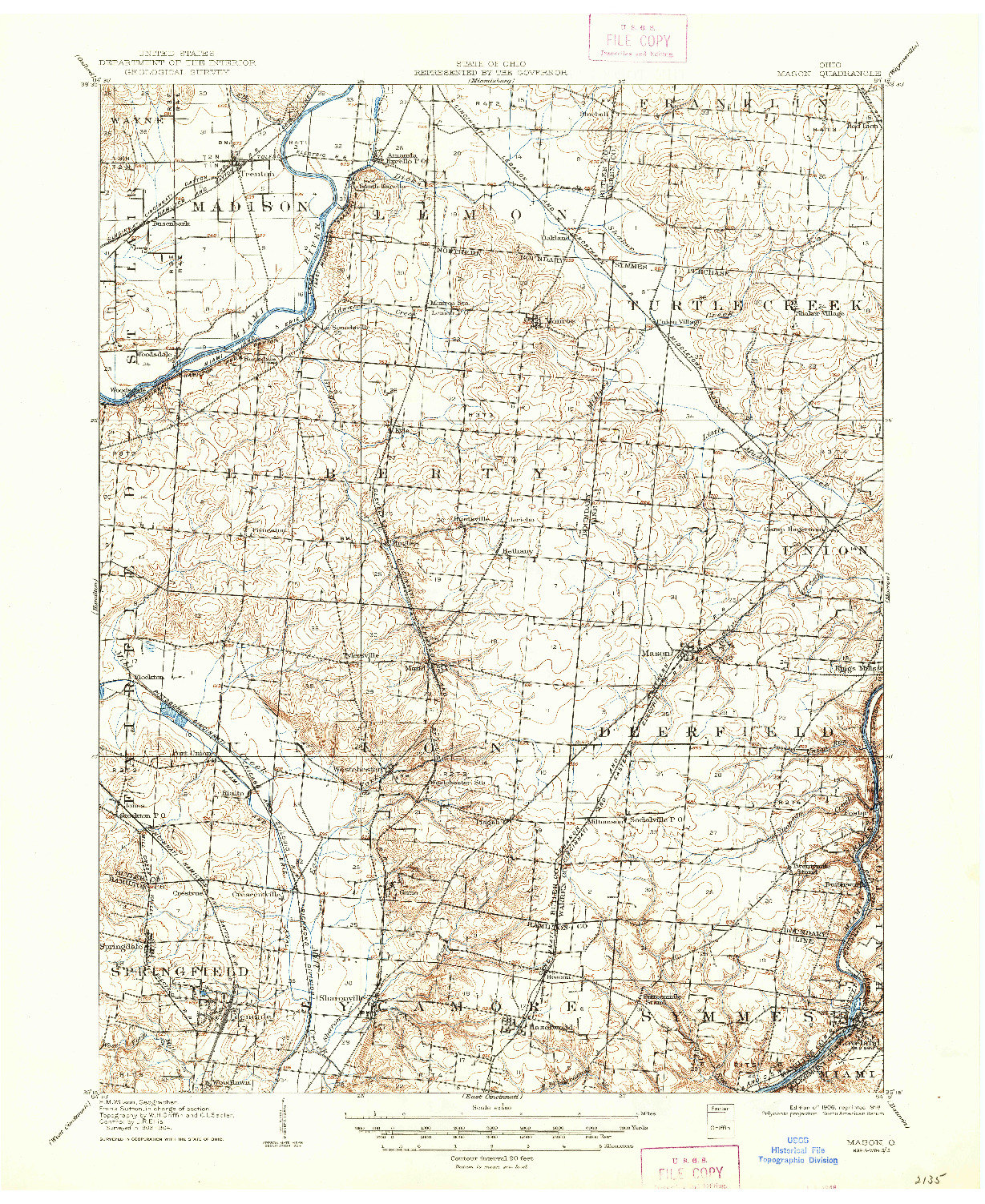 USGS 1:62500-SCALE QUADRANGLE FOR MASON, OH 1906