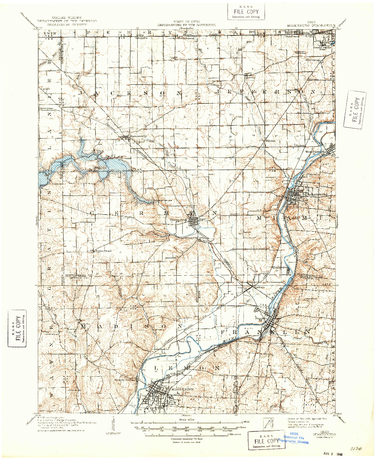 USGS 1:62500-SCALE QUADRANGLE FOR MIAMISBURG, OH 1908