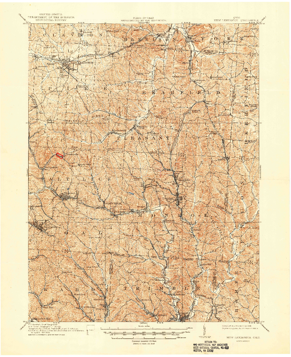 USGS 1:62500-SCALE QUADRANGLE FOR NEW LEXINGTON, OH 1911