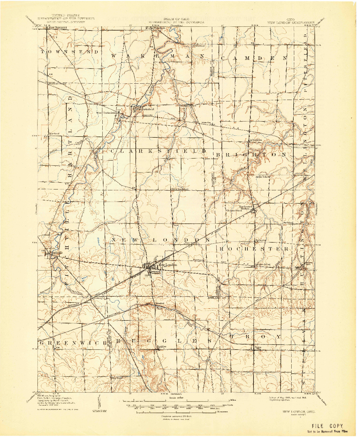 USGS 1:62500-SCALE QUADRANGLE FOR NEW LONDON, OH 1908