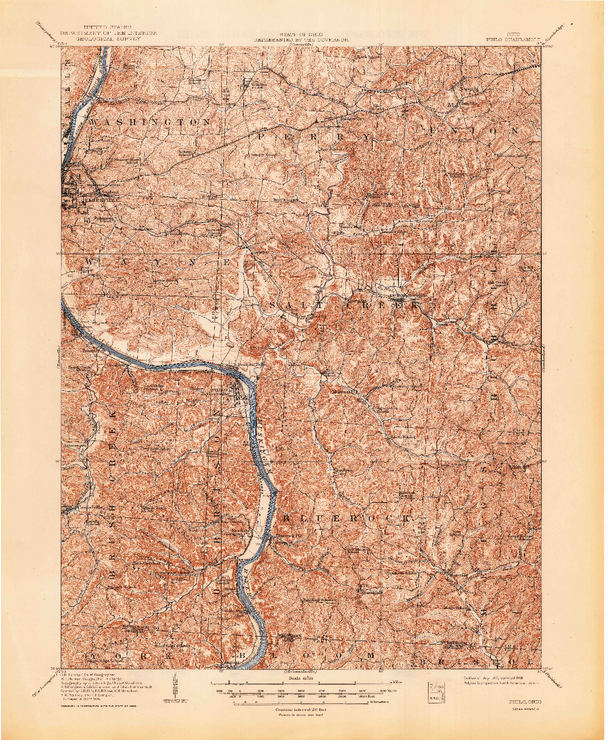 USGS 1:62500-SCALE QUADRANGLE FOR PHILO, OH 1910