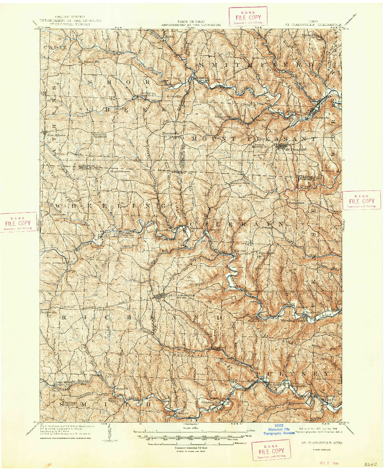 USGS 1:62500-SCALE QUADRANGLE FOR ST. CLAIRSVILLE, OH 1905