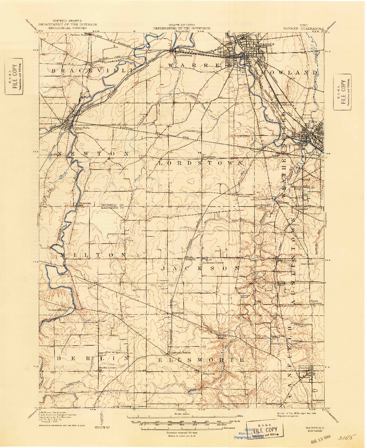 USGS 1:62500-SCALE QUADRANGLE FOR WARREN, OH 1908