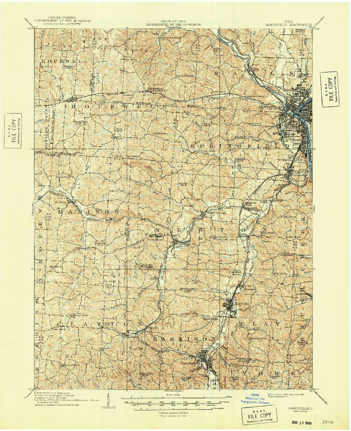 USGS 1:62500-SCALE QUADRANGLE FOR ZANESVILLE, OH 1910