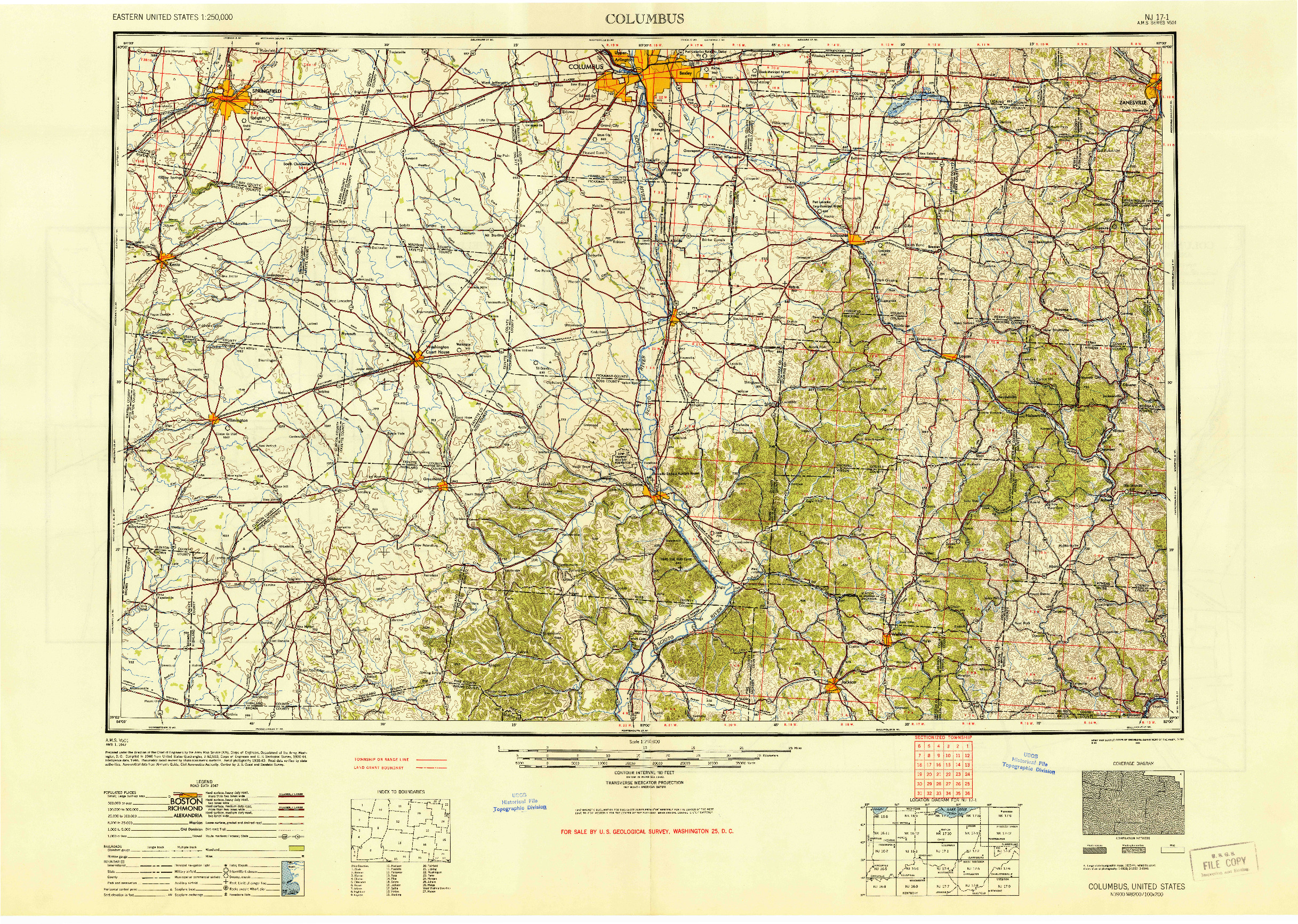 USGS 1:250000-SCALE QUADRANGLE FOR COLUMBUS, OH 1947