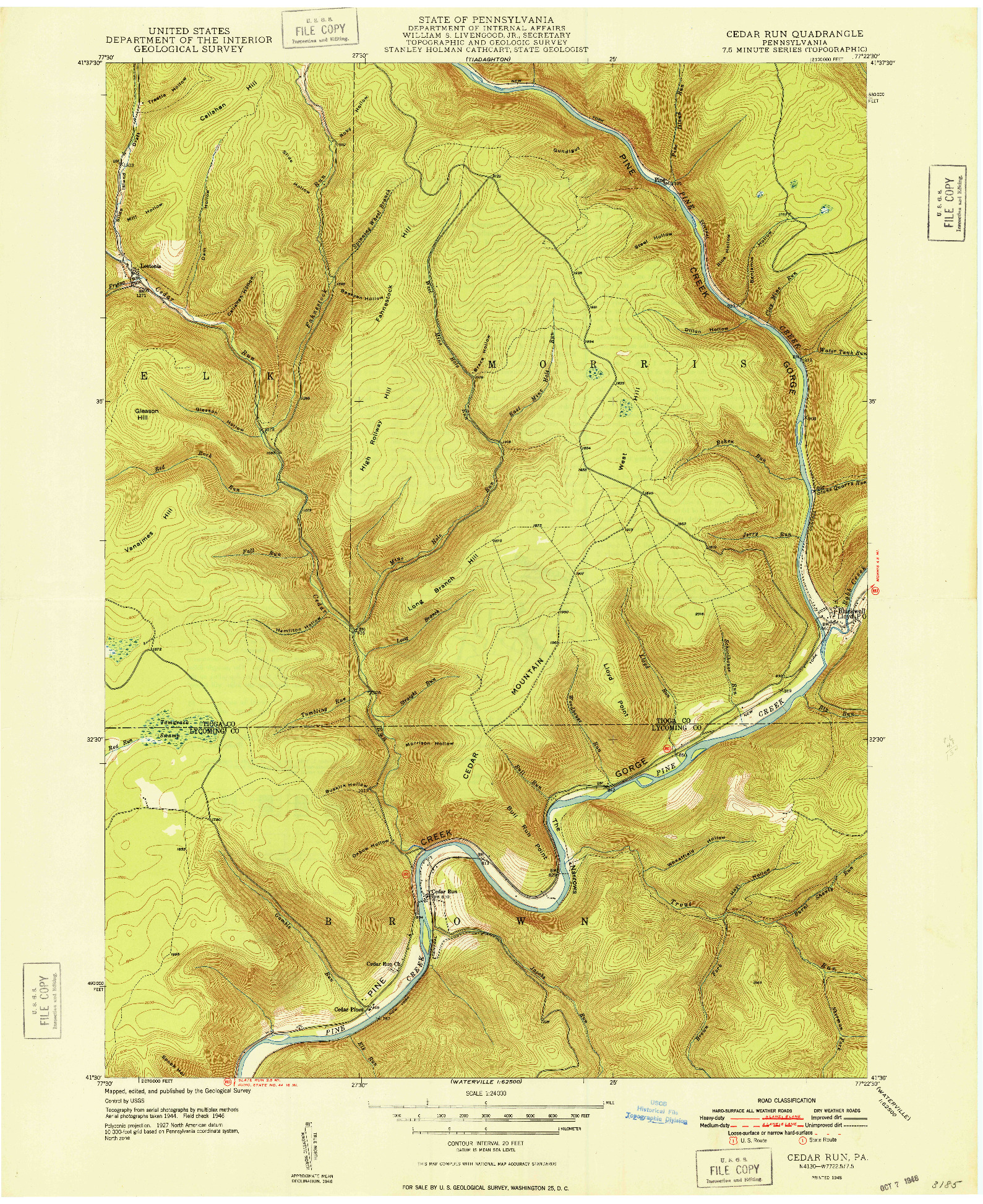 USGS 1:24000-SCALE QUADRANGLE FOR CEDAR RUN, PA 1948
