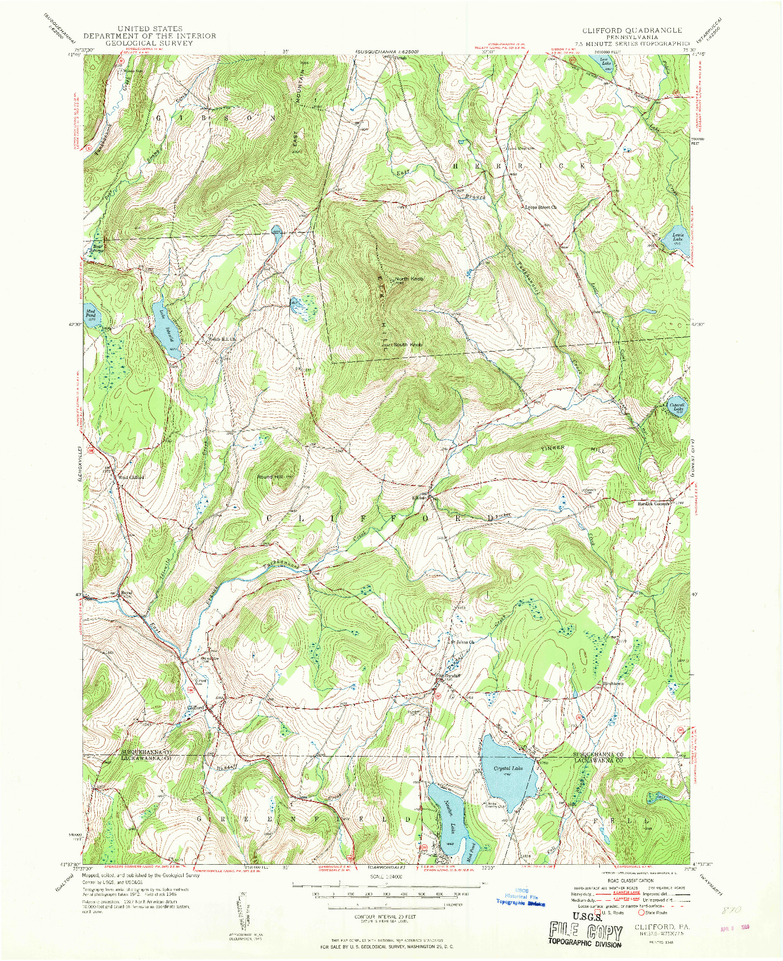USGS 1:24000-SCALE QUADRANGLE FOR CLIFFORD, PA 1948