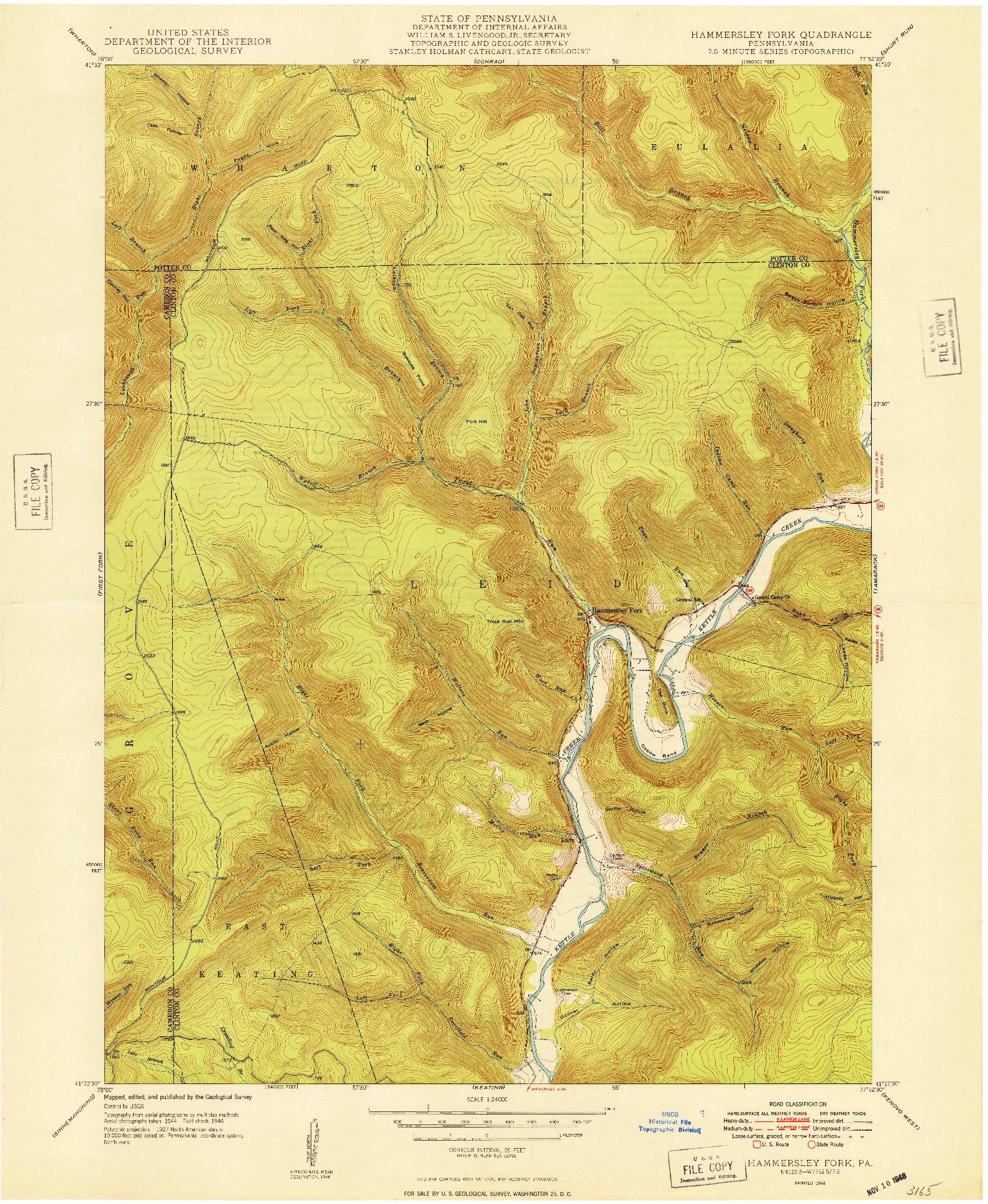 USGS 1:24000-SCALE QUADRANGLE FOR HAMMERSLEY FORK, PA 1948