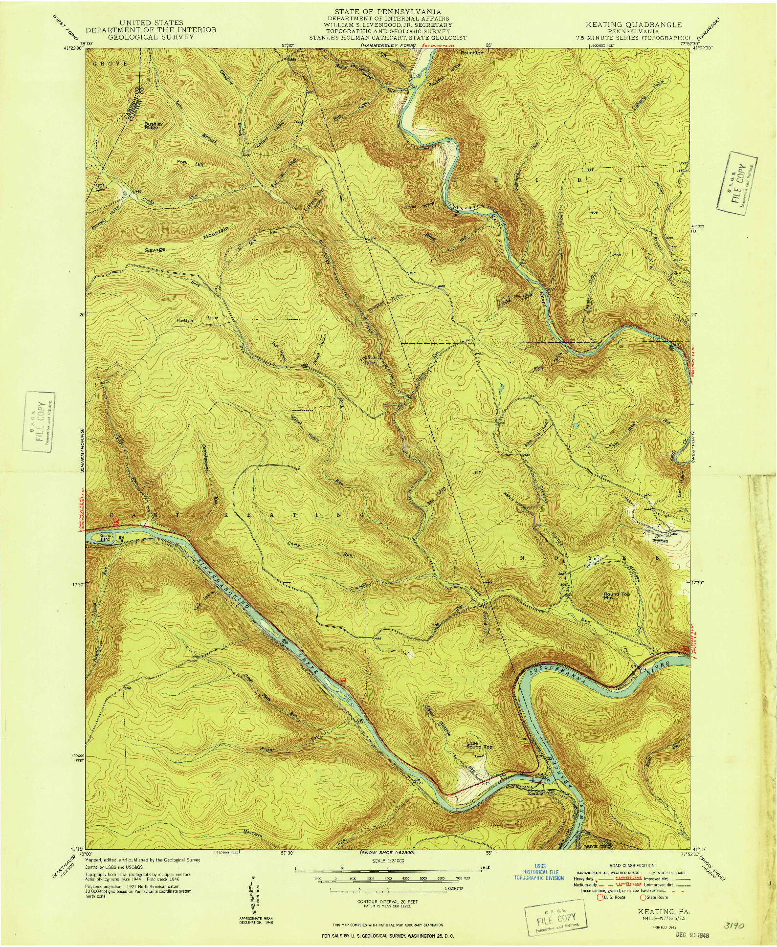 USGS 1:24000-SCALE QUADRANGLE FOR KEATING, PA 1948