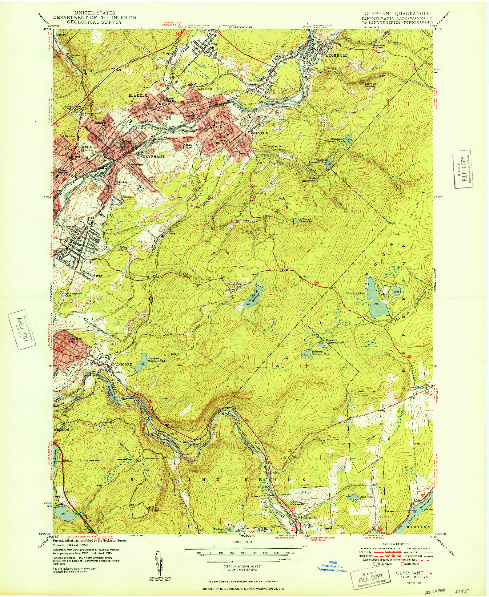 USGS 1:24000-SCALE QUADRANGLE FOR OLYPHANT, PA 1948