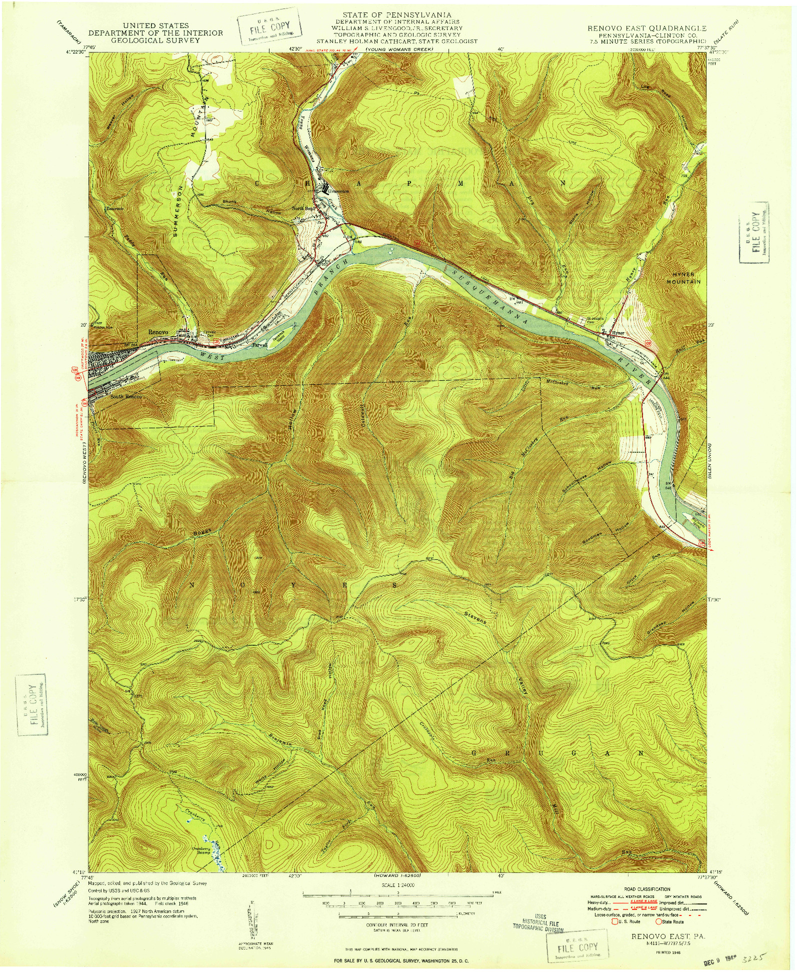 USGS 1:24000-SCALE QUADRANGLE FOR RENOVO EAST, PA 1948