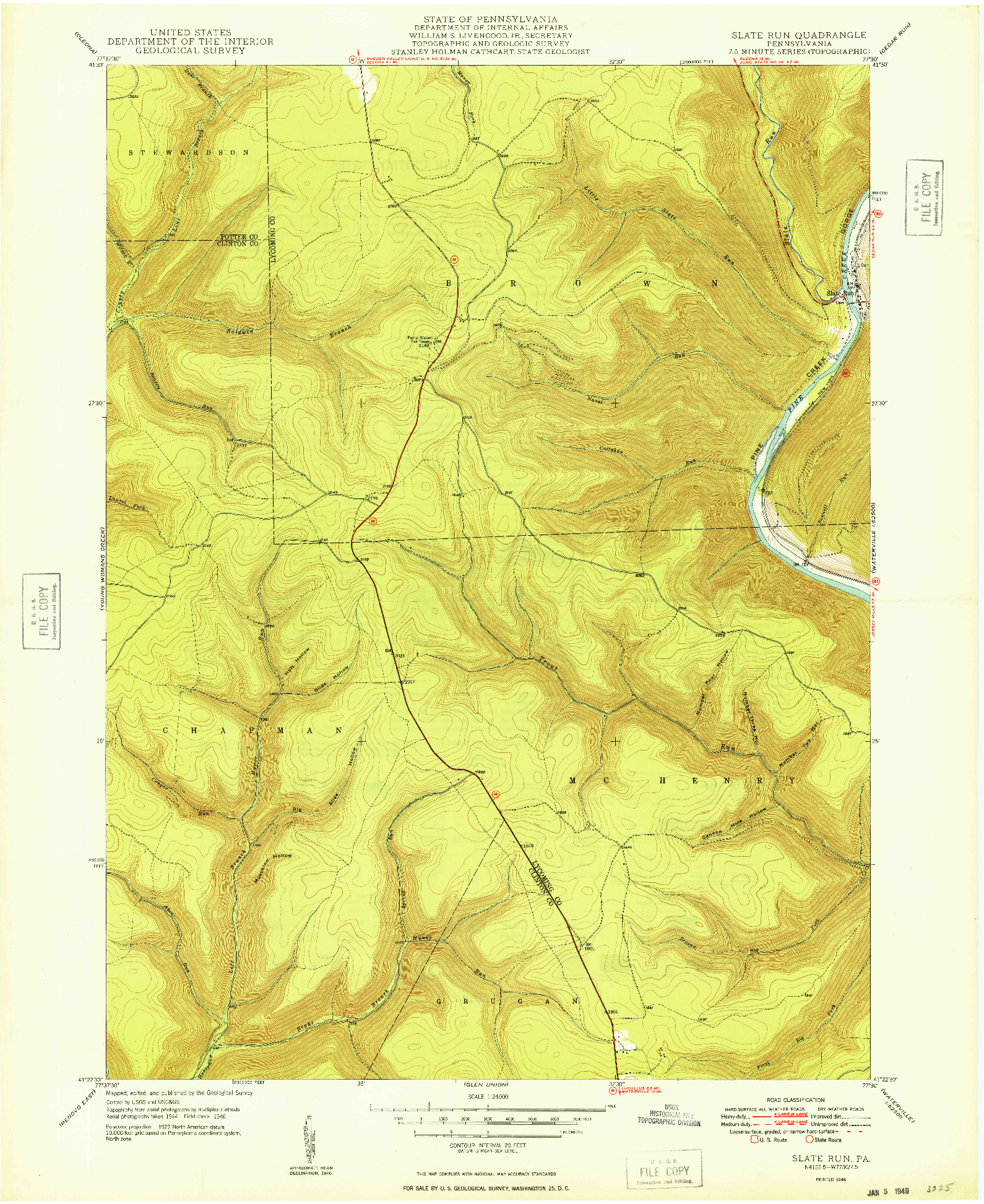 USGS 1:24000-SCALE QUADRANGLE FOR SLATE RUN, PA 1948