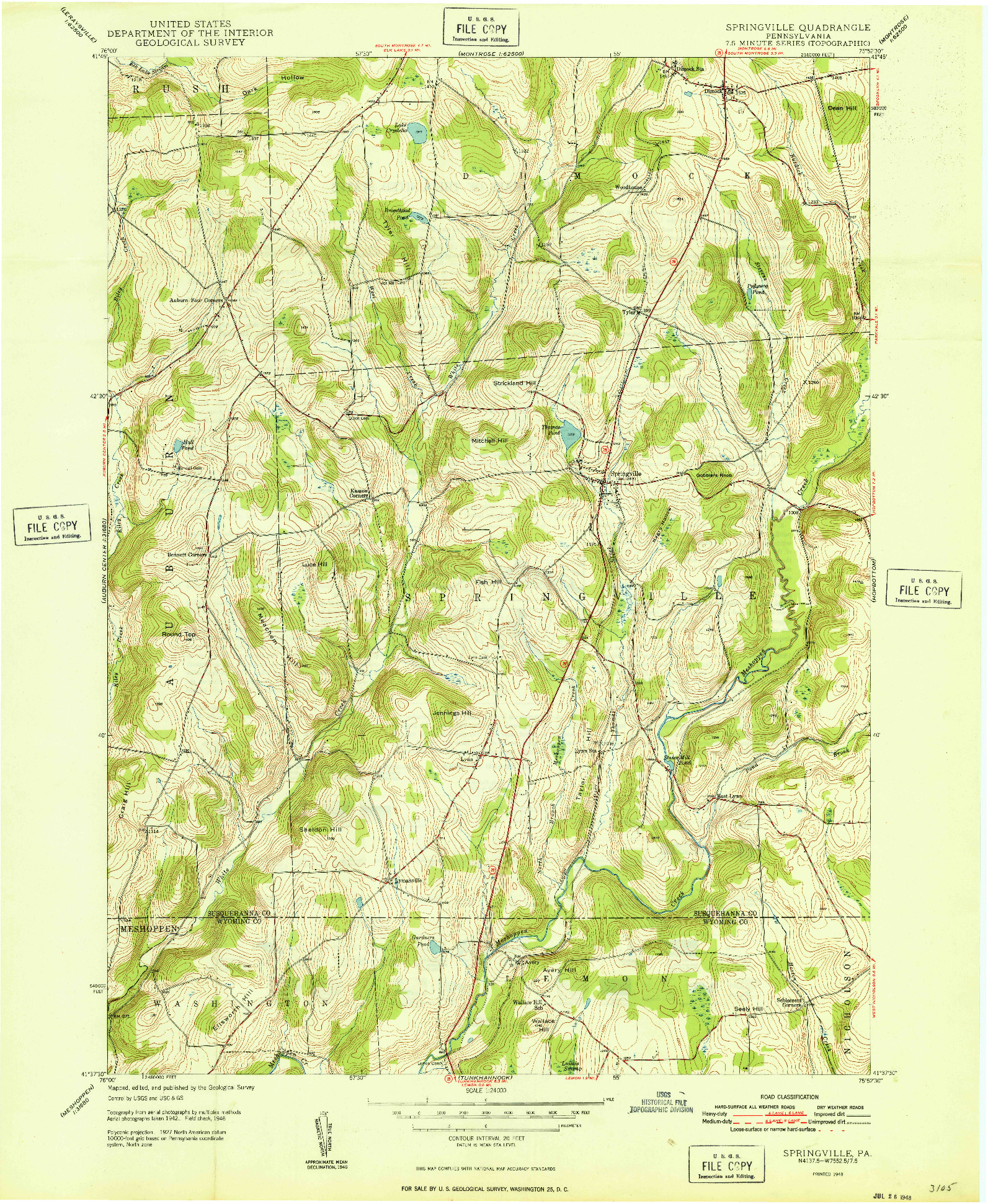 USGS 1:24000-SCALE QUADRANGLE FOR SPRINGVILLE, PA 1948