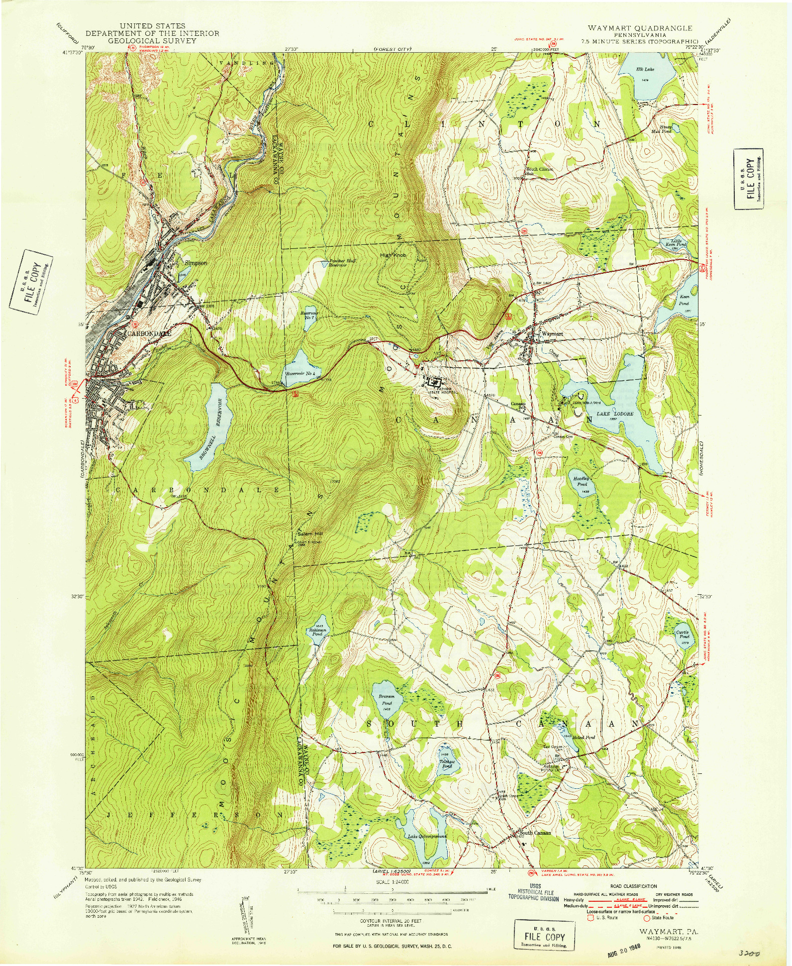 USGS 1:24000-SCALE QUADRANGLE FOR WAYMART, PA 1948