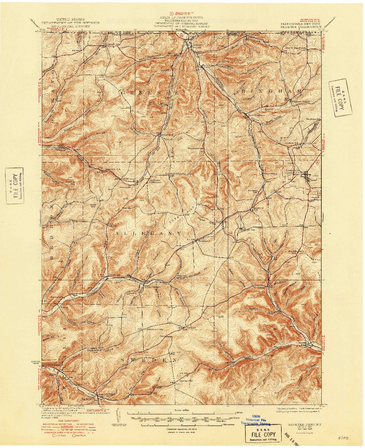 USGS 1:62500-SCALE QUADRANGLE FOR GENESEE, PA 1937