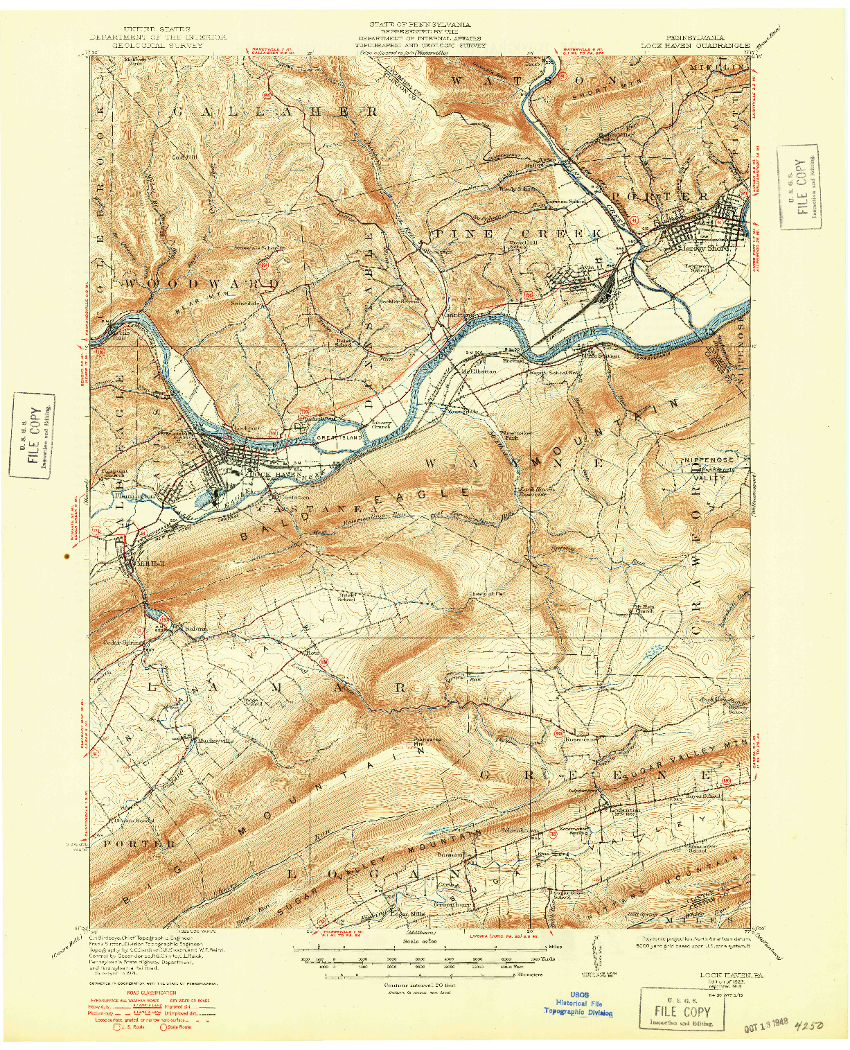 USGS 1:62500-SCALE QUADRANGLE FOR LOCK HAVEN, PA 1923