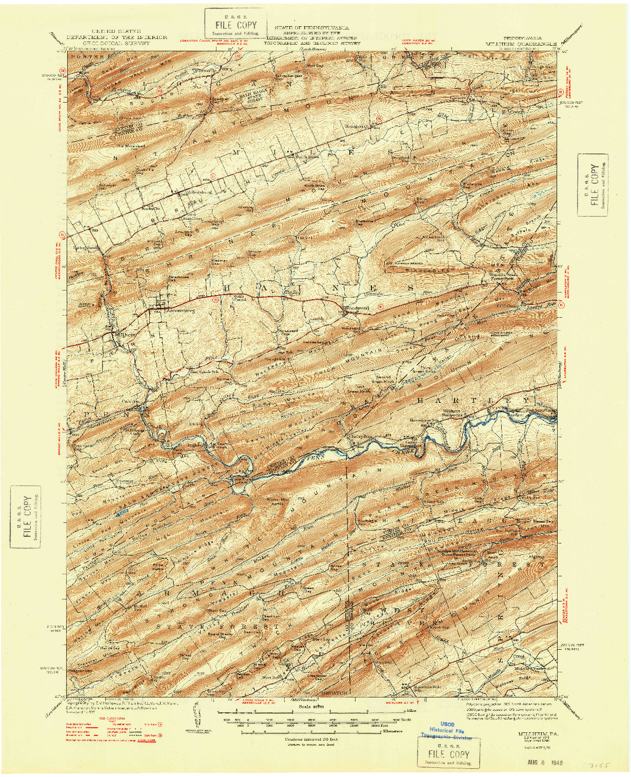 USGS 1:62500-SCALE QUADRANGLE FOR MILLHEIM, PA 1941