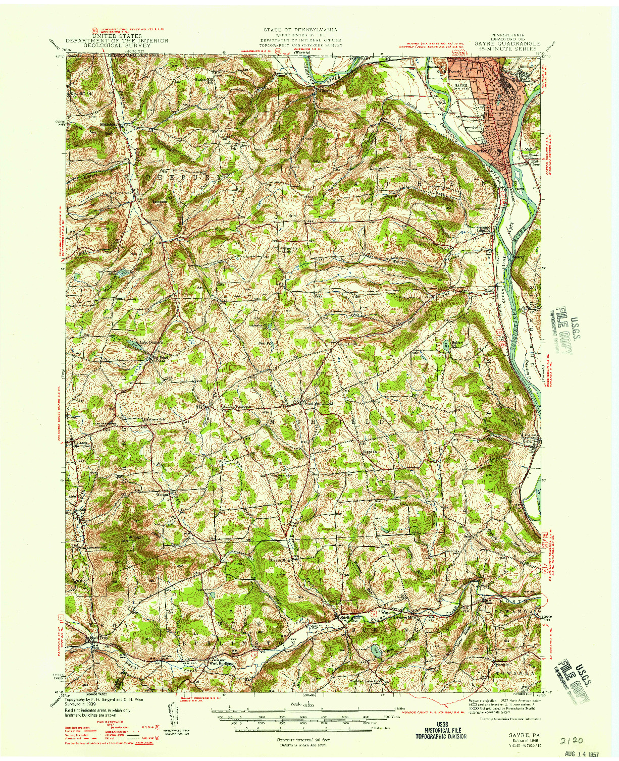 USGS 1:62500-SCALE QUADRANGLE FOR SAYRE, PA 1948
