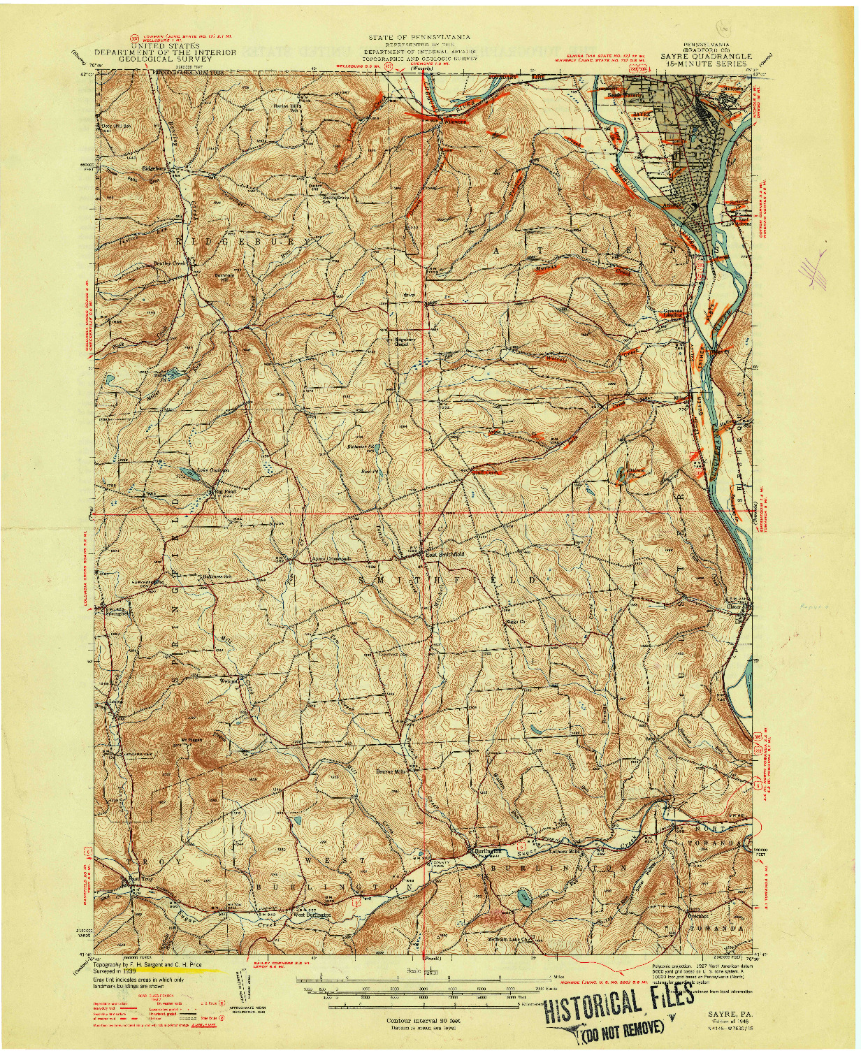 USGS 1:62500-SCALE QUADRANGLE FOR SAYRE, PA 1948