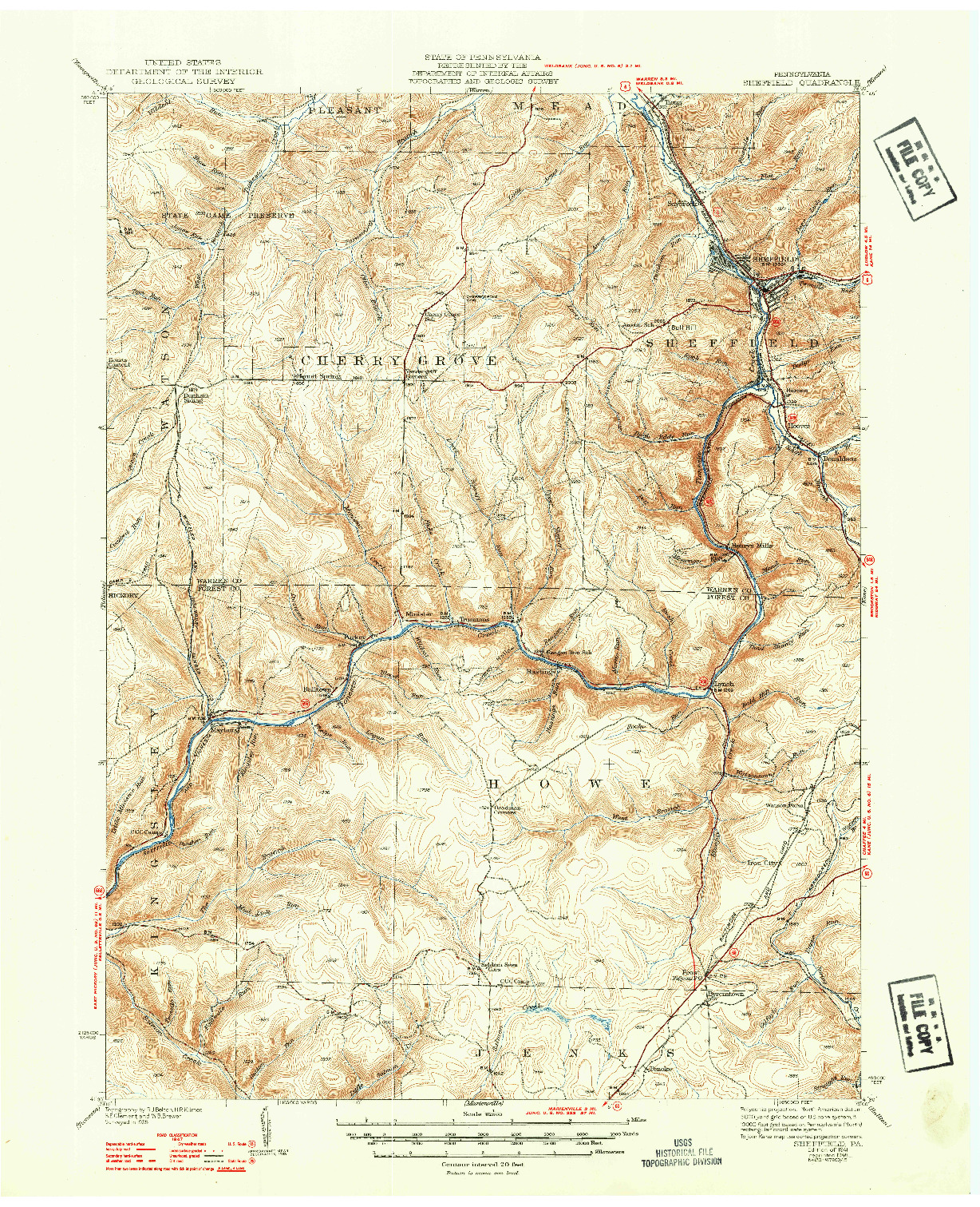 USGS 1:62500-SCALE QUADRANGLE FOR SHEFFIELD, PA 1941