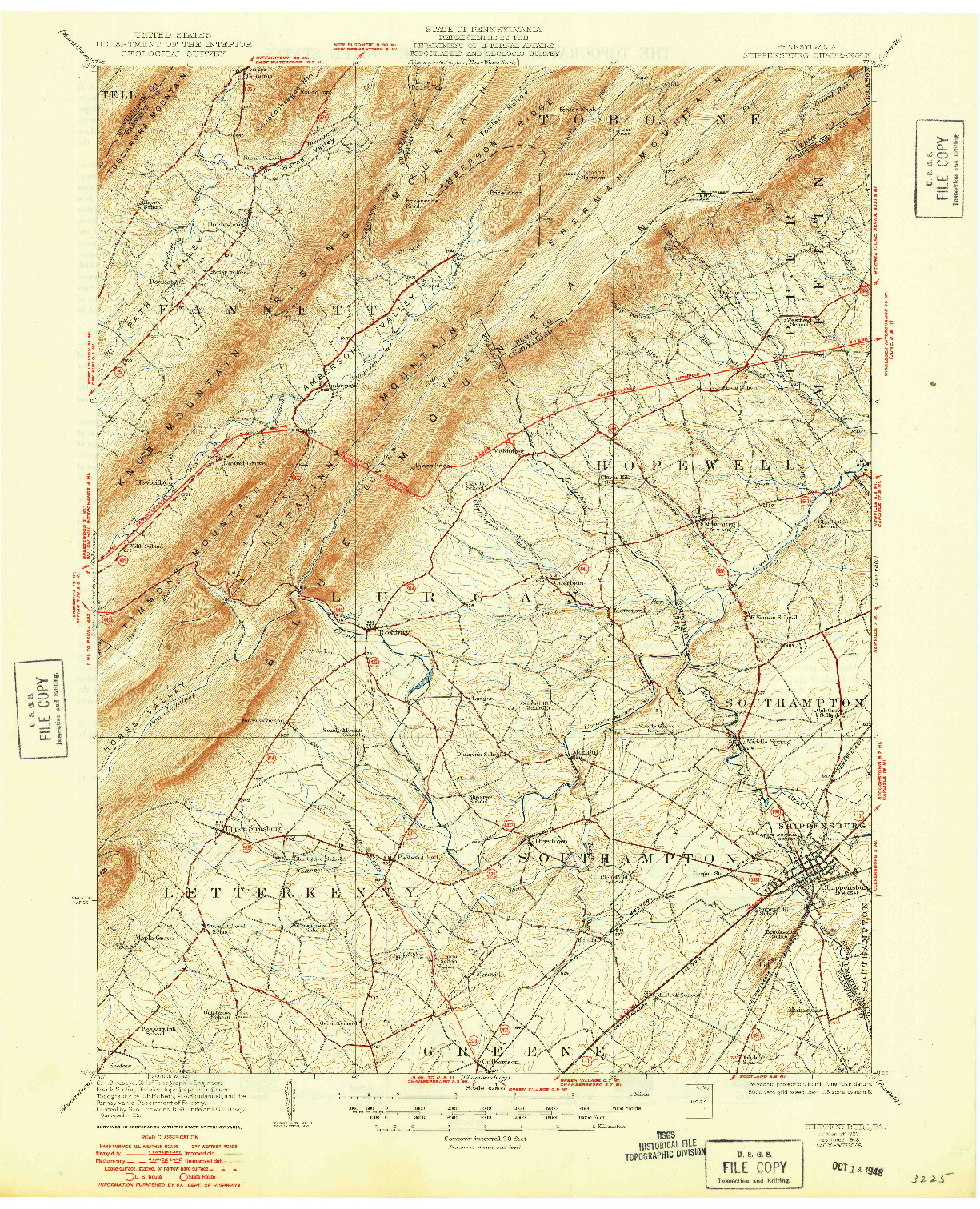 USGS 1:62500-SCALE QUADRANGLE FOR SHIPPENSBURG, PA 1923