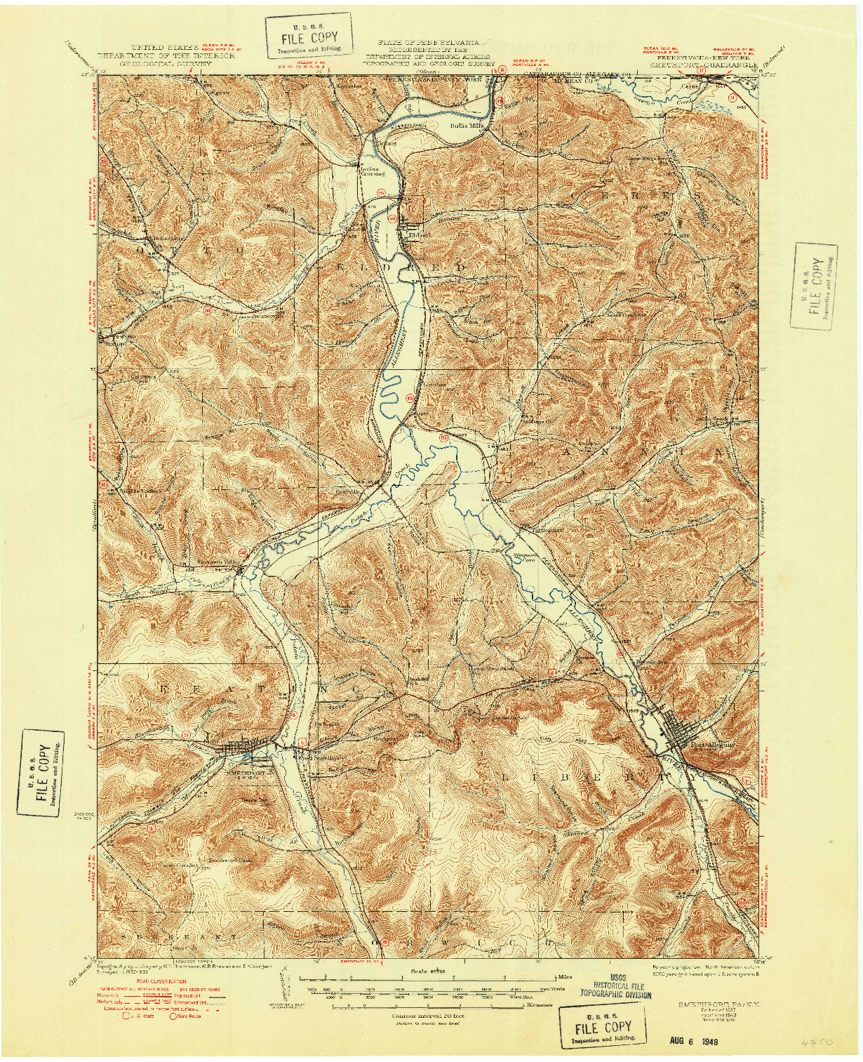 USGS 1:62500-SCALE QUADRANGLE FOR SMETHPORT, PA 1937