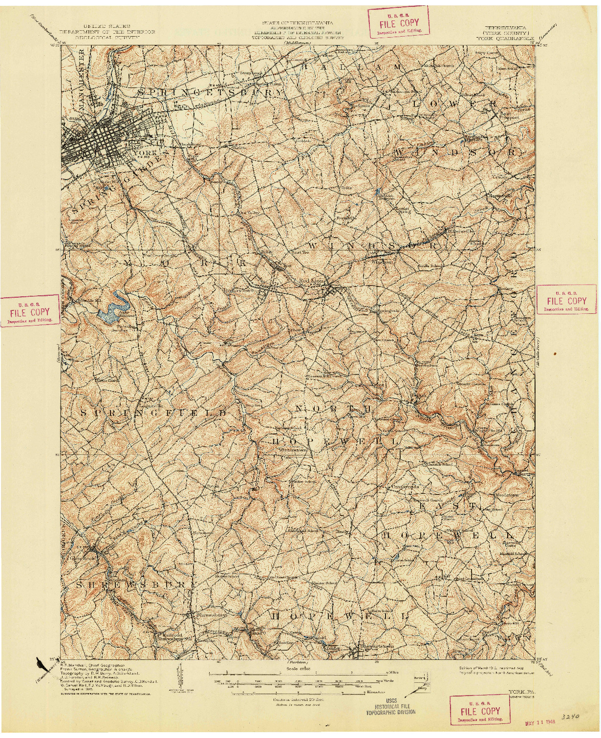 USGS 1:62500-SCALE QUADRANGLE FOR YORK, PA 1910