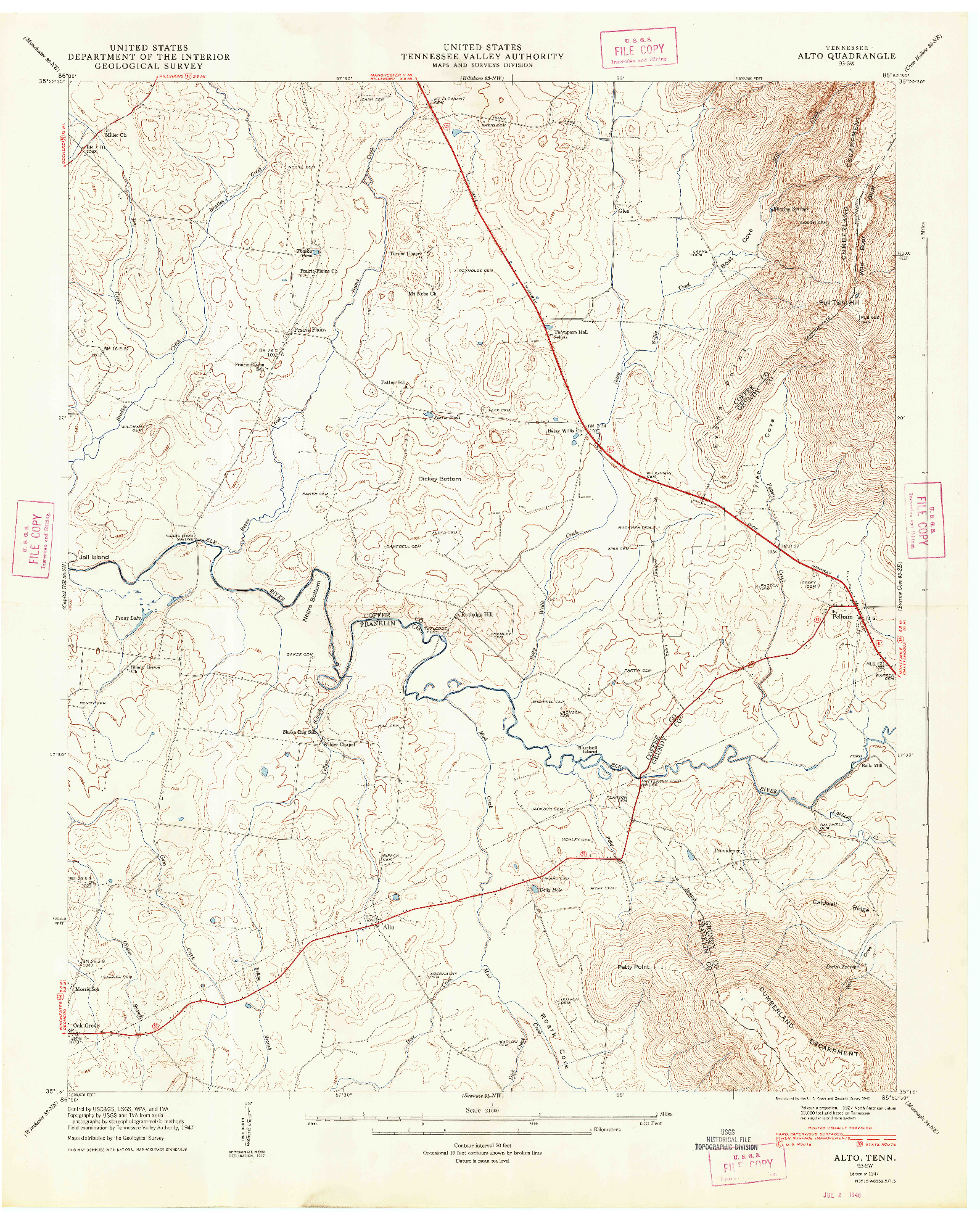 USGS 1:24000-SCALE QUADRANGLE FOR ALTO, TN 1947