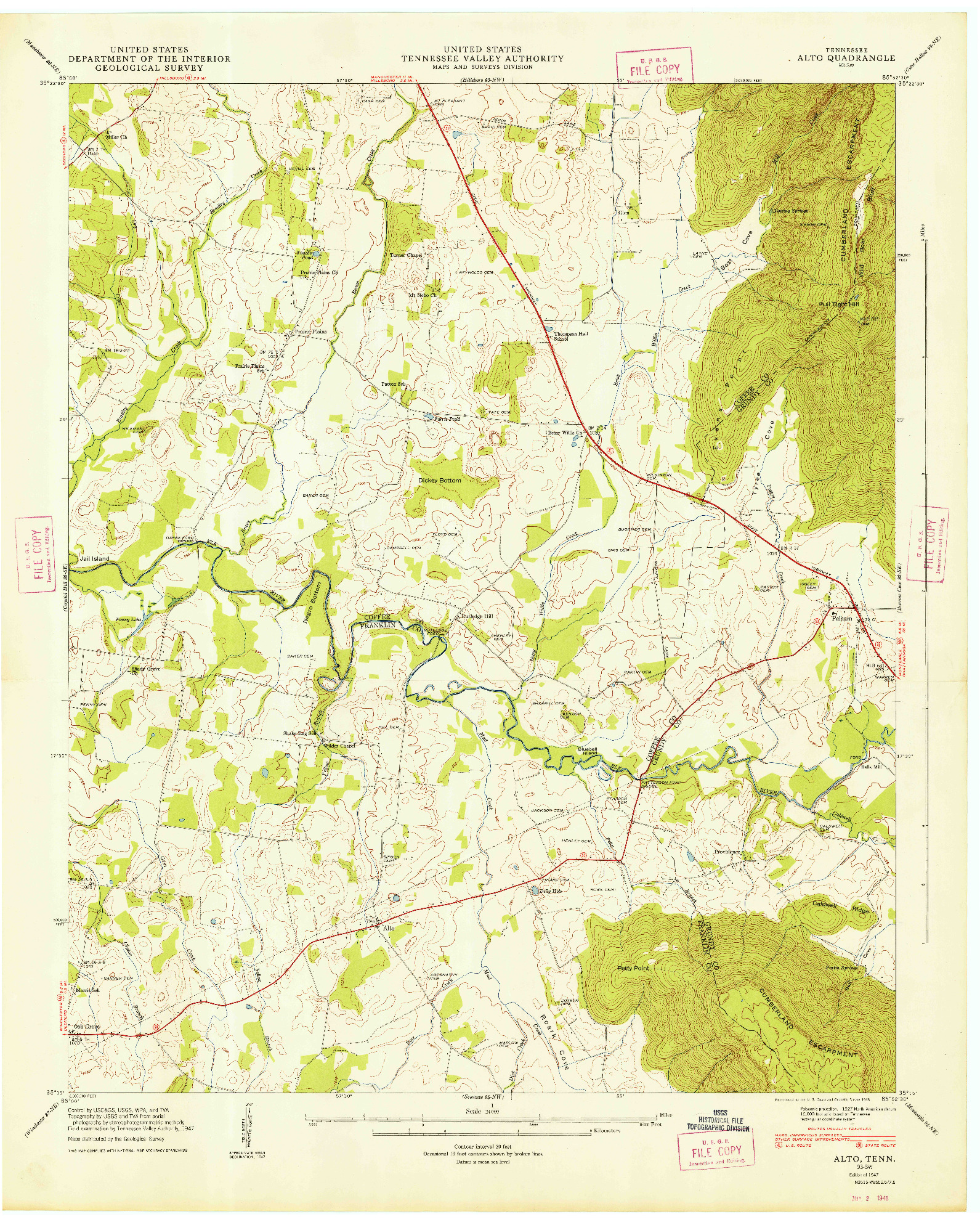 USGS 1:24000-SCALE QUADRANGLE FOR ALTO, TN 1947