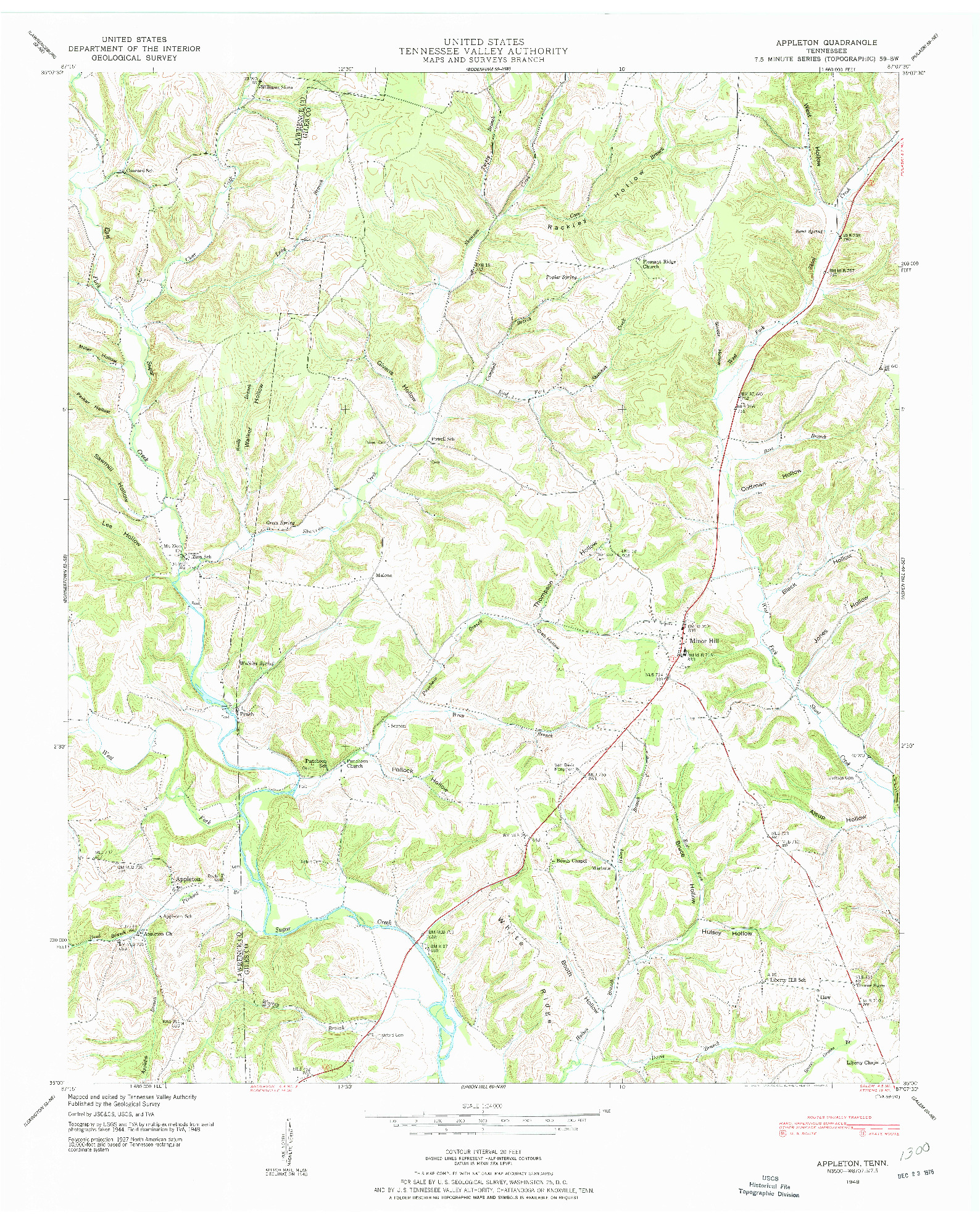 USGS 1:24000-SCALE QUADRANGLE FOR APPLETON, TN 1948