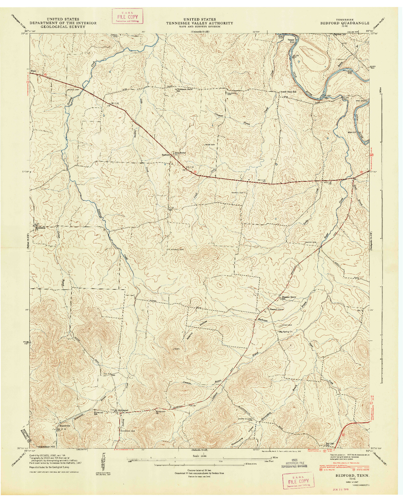 USGS 1:24000-SCALE QUADRANGLE FOR BEDFORD, TN 1947