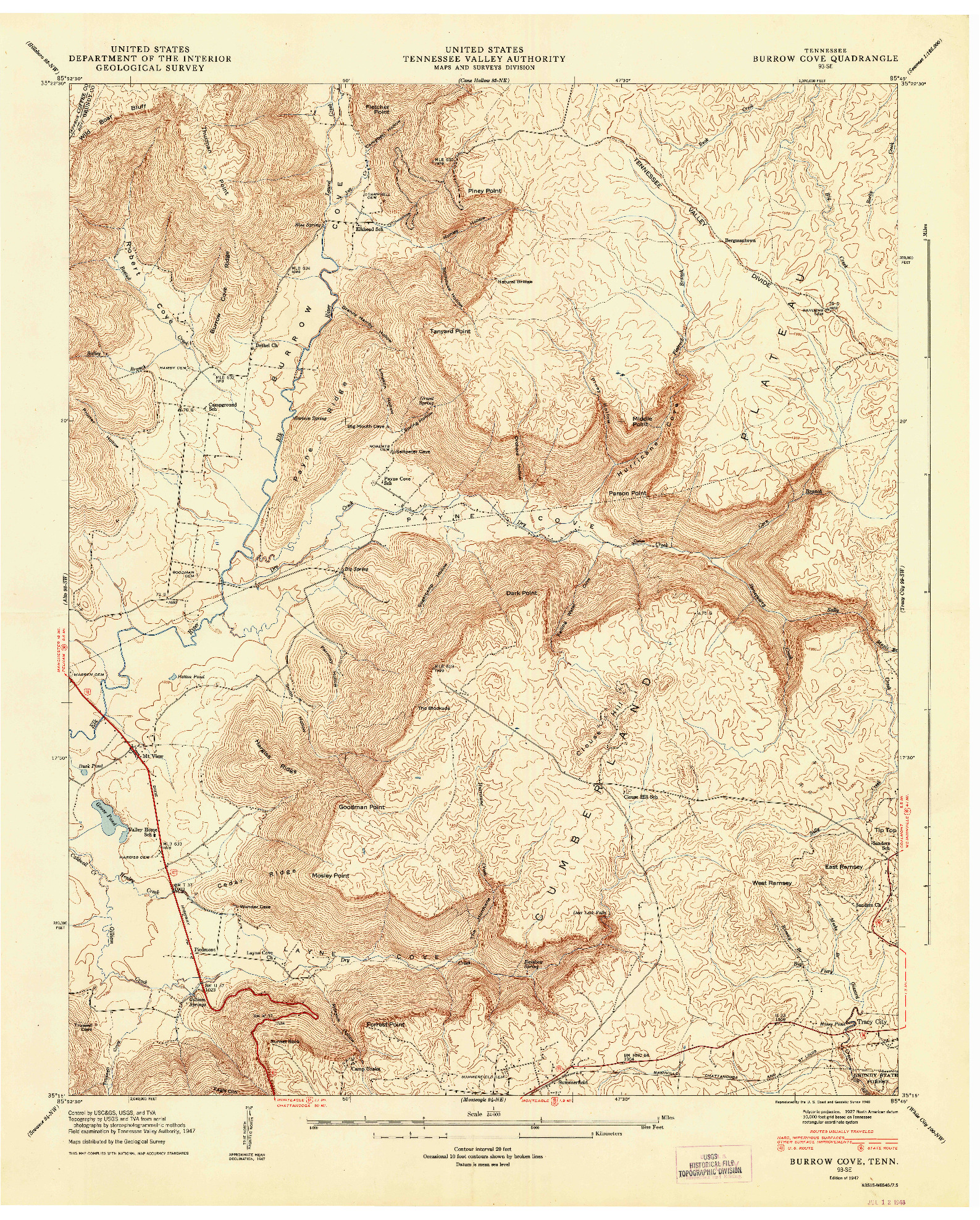 USGS 1:24000-SCALE QUADRANGLE FOR BURROW COVE, TN 1947