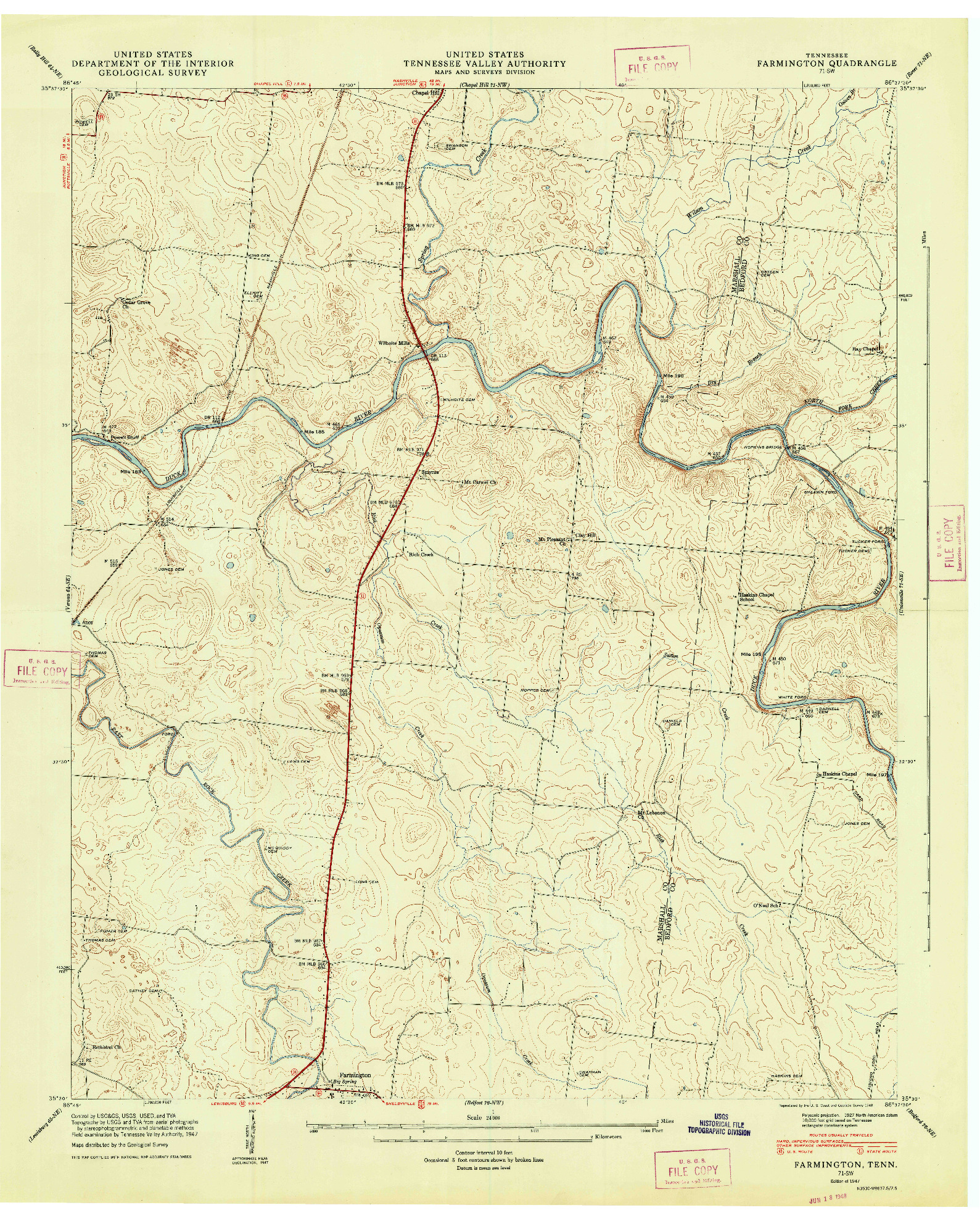 USGS 1:24000-SCALE QUADRANGLE FOR FARMINGTON, TN 1947