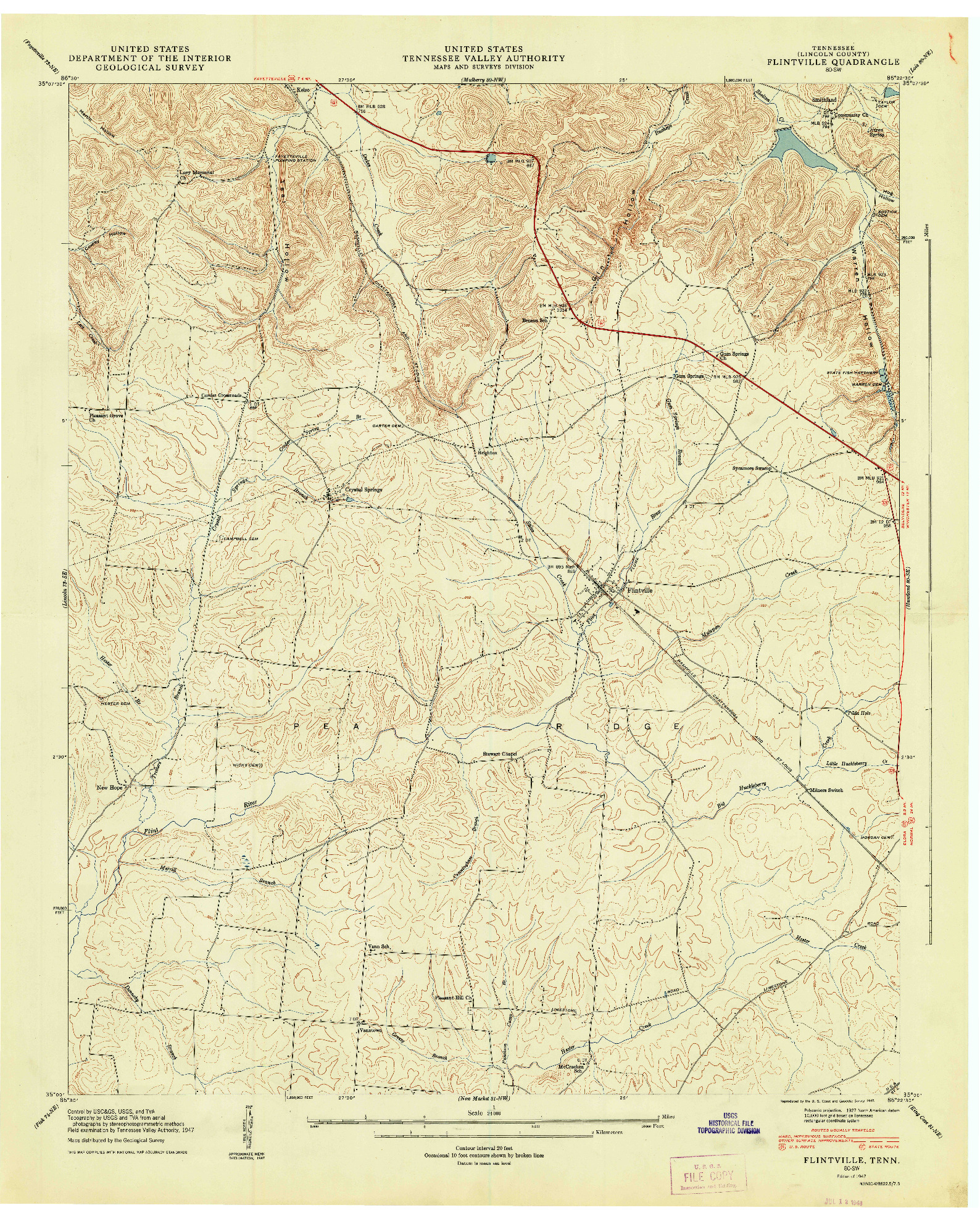 USGS 1:24000-SCALE QUADRANGLE FOR FLINTVILLE, TN 1947