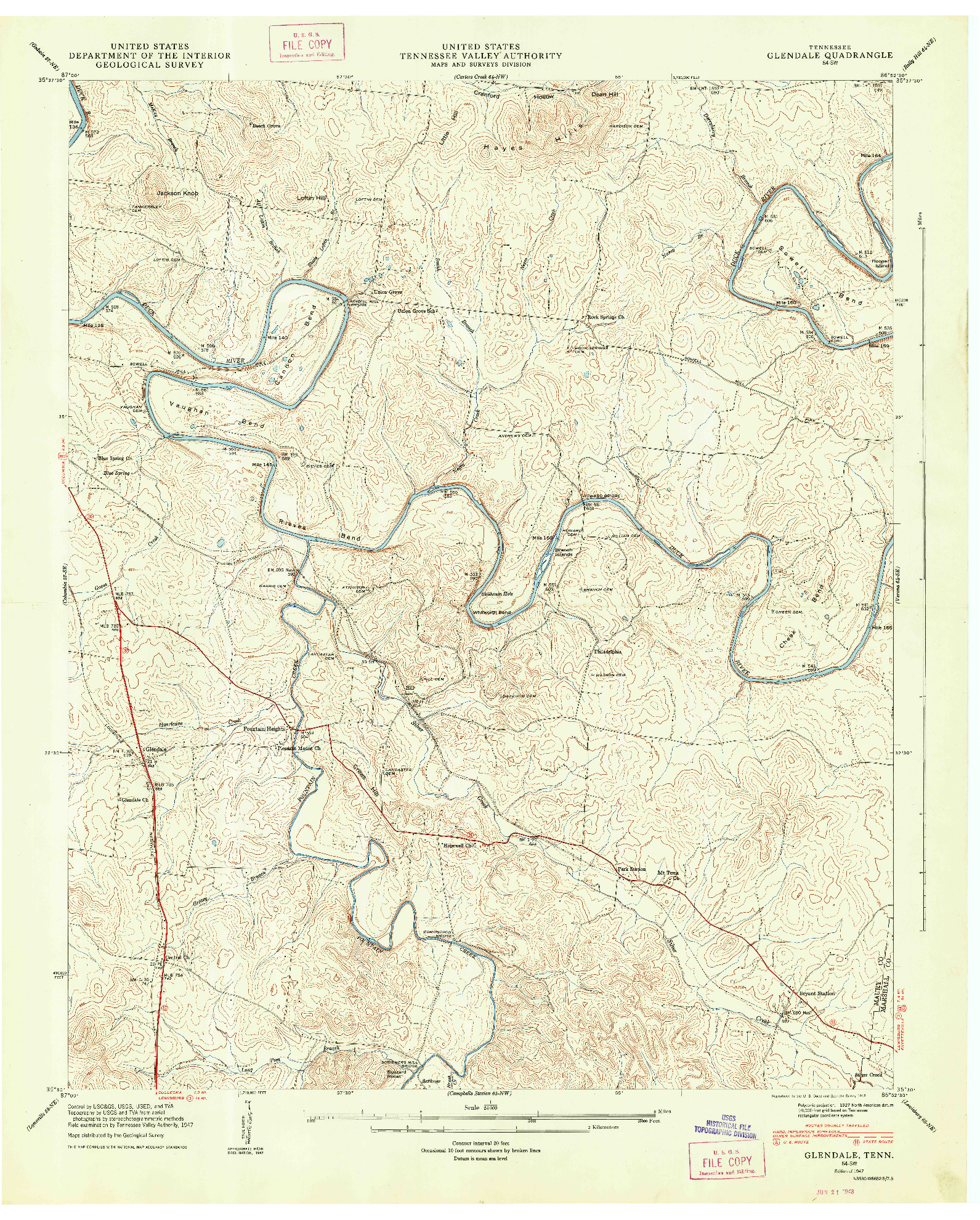 USGS 1:24000-SCALE QUADRANGLE FOR GLENDALE, TN 1947