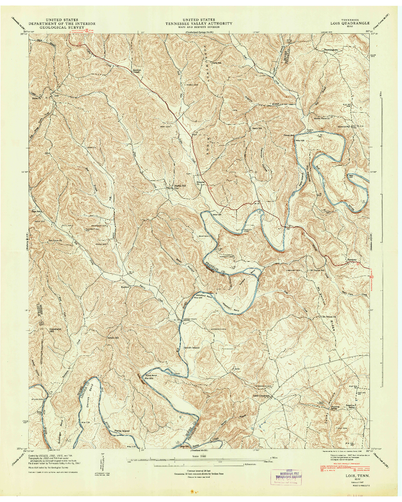 USGS 1:24000-SCALE QUADRANGLE FOR LOIS, TN 1947