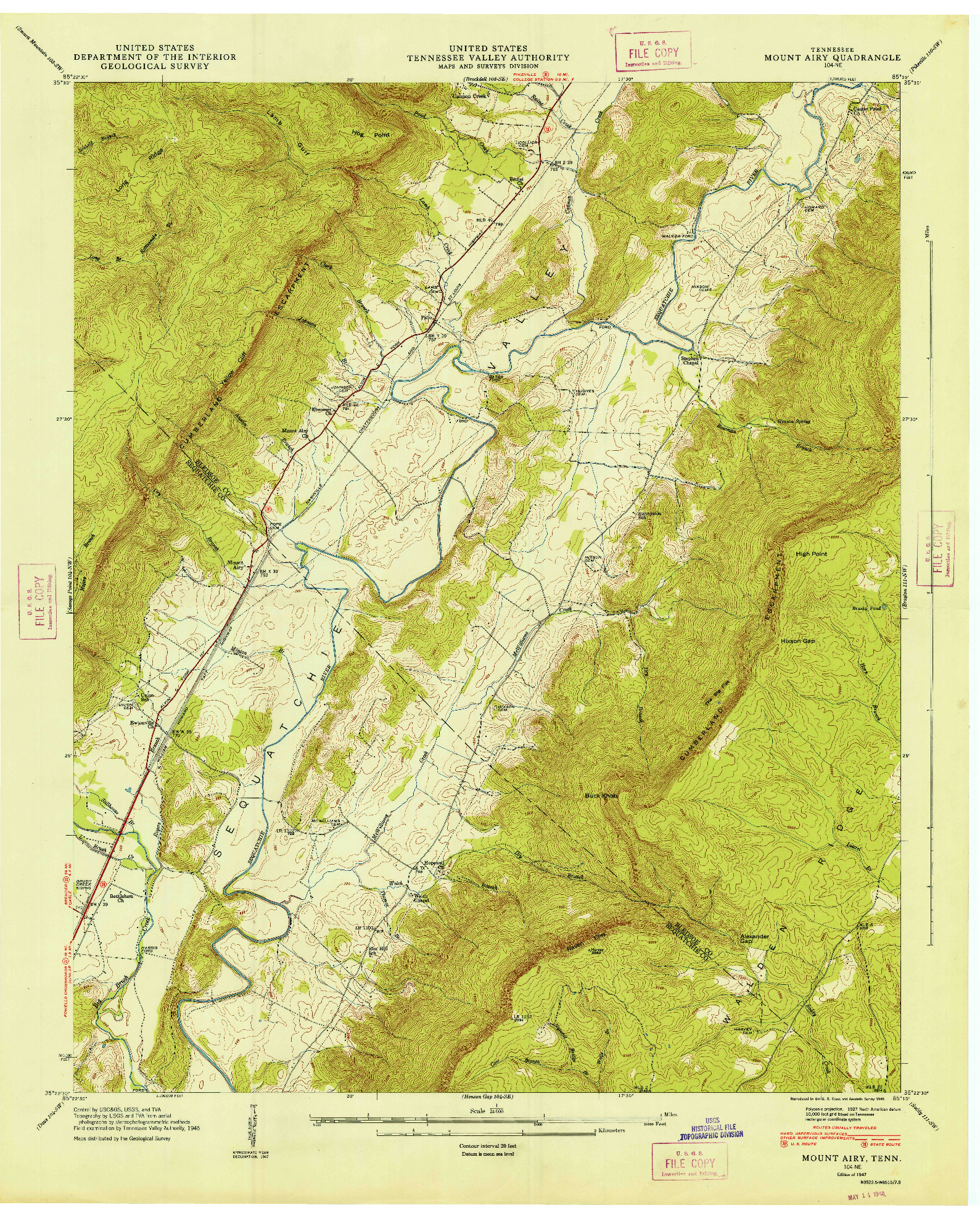 USGS 1:24000-SCALE QUADRANGLE FOR MOUNT AIRY, TN 1947
