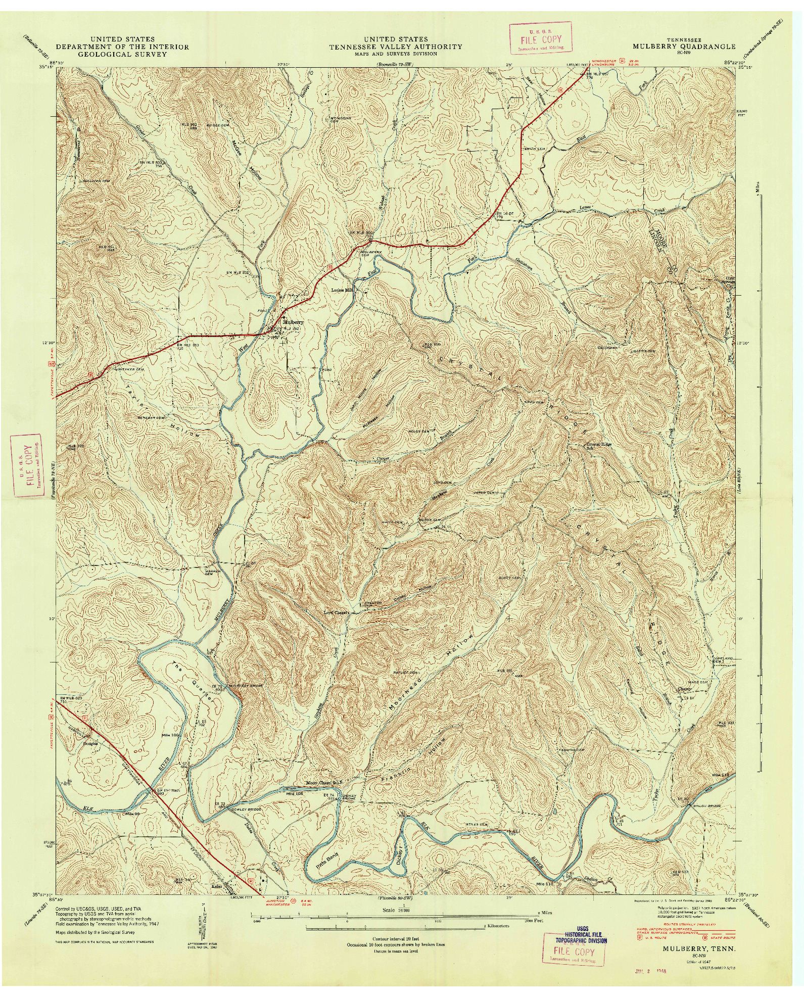 USGS 1:24000-SCALE QUADRANGLE FOR MULBERRY, TN 1947