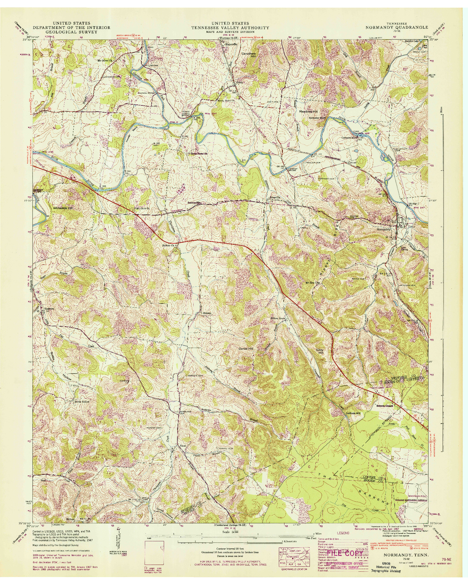 USGS 1:24000-SCALE QUADRANGLE FOR NORMANDY, TN 1947