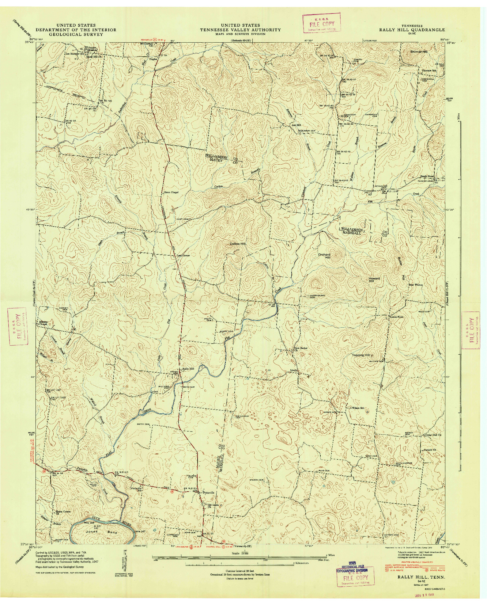 USGS 1:24000-SCALE QUADRANGLE FOR RALLY HILL, TN 1947