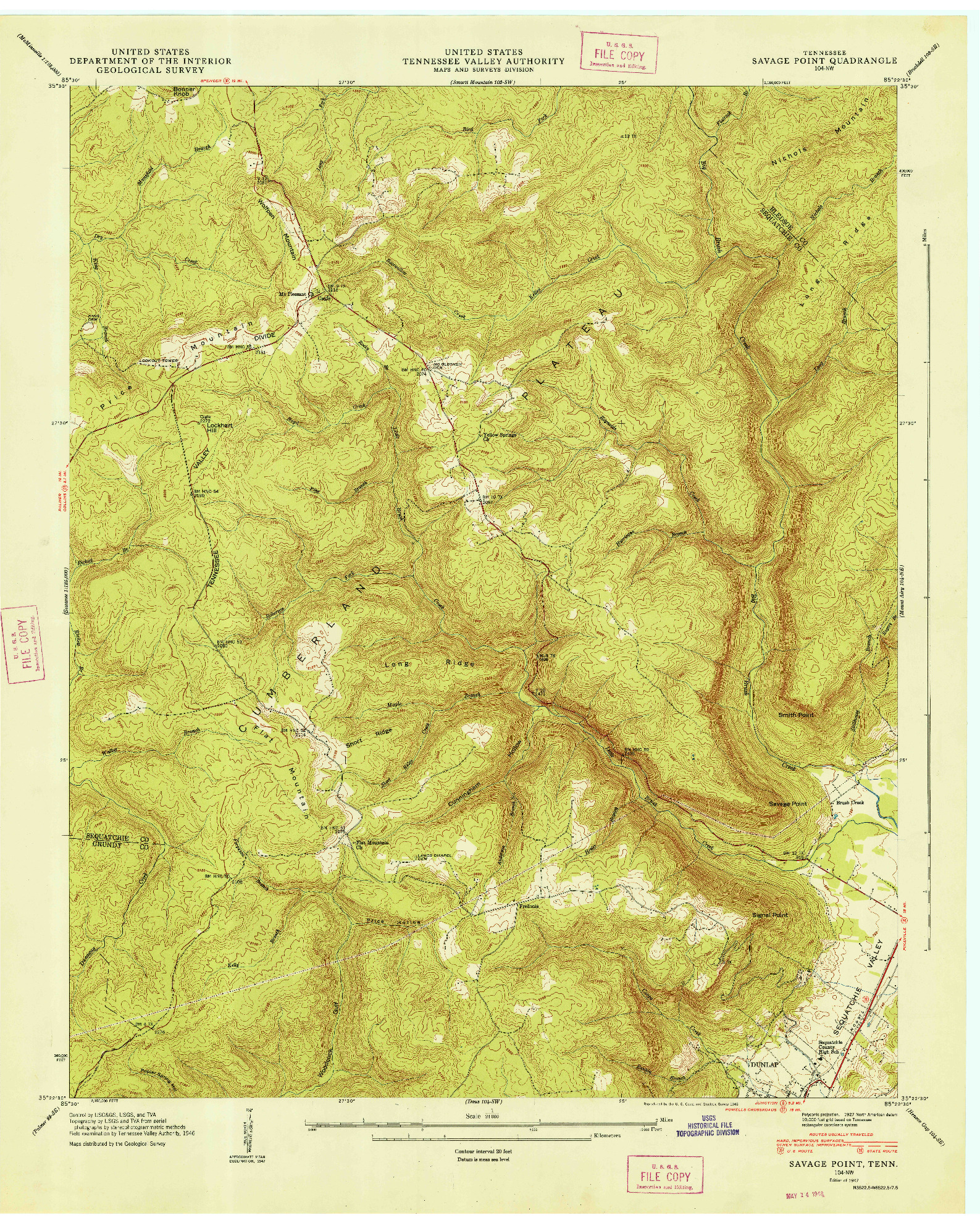 USGS 1:24000-SCALE QUADRANGLE FOR SAVAGE POINT, TN 1947