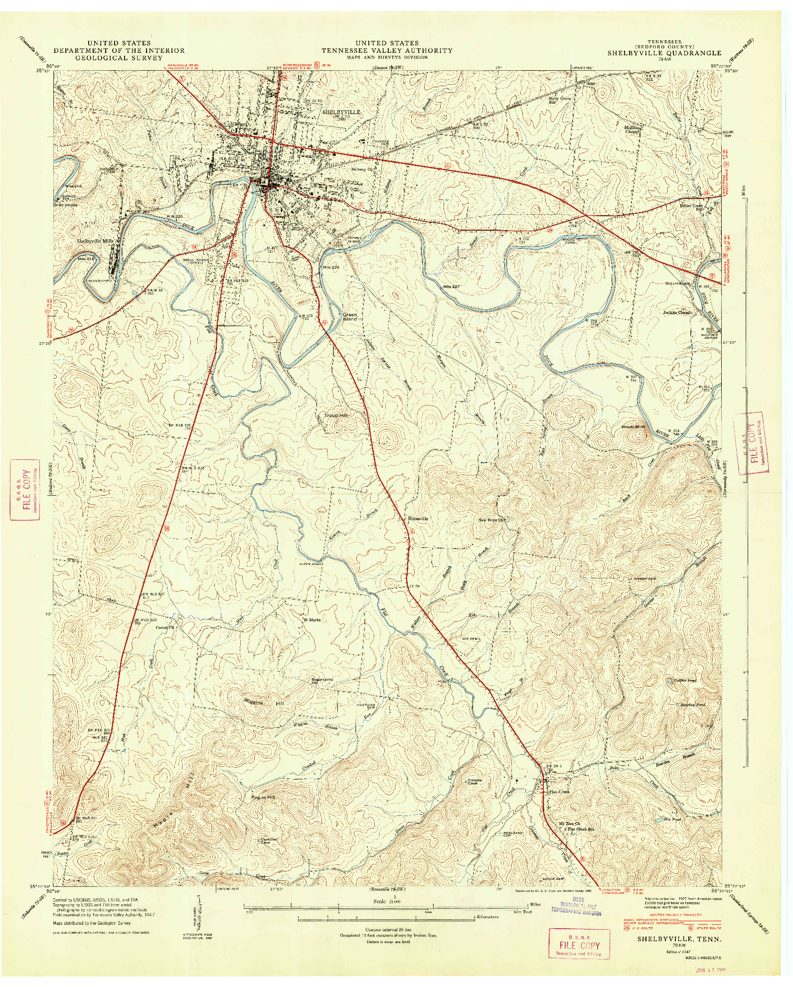 USGS 1:24000-SCALE QUADRANGLE FOR SHELBYVILLE, TN 1947