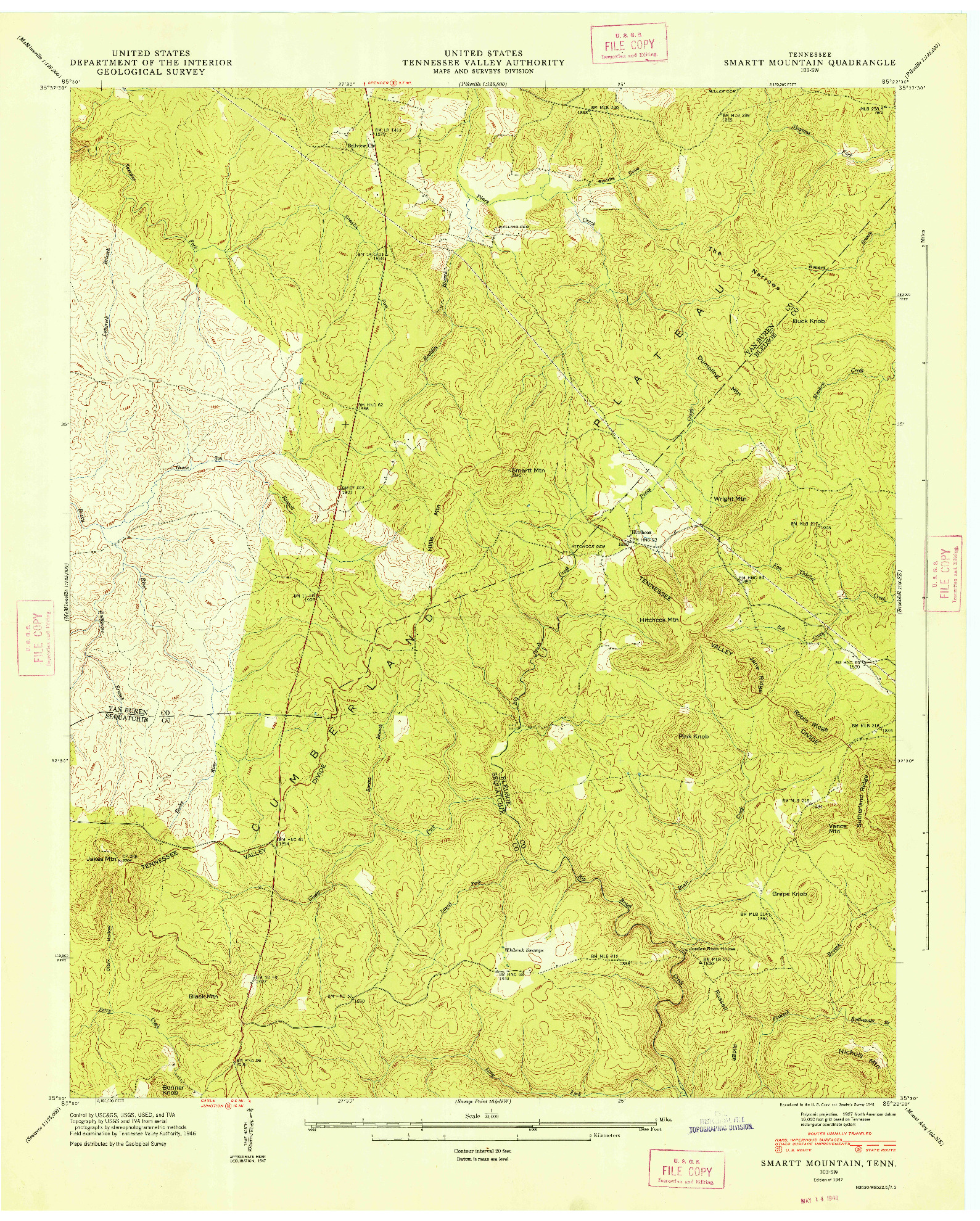 USGS 1:24000-SCALE QUADRANGLE FOR SMARTT MOUNTAIN, TN 1947